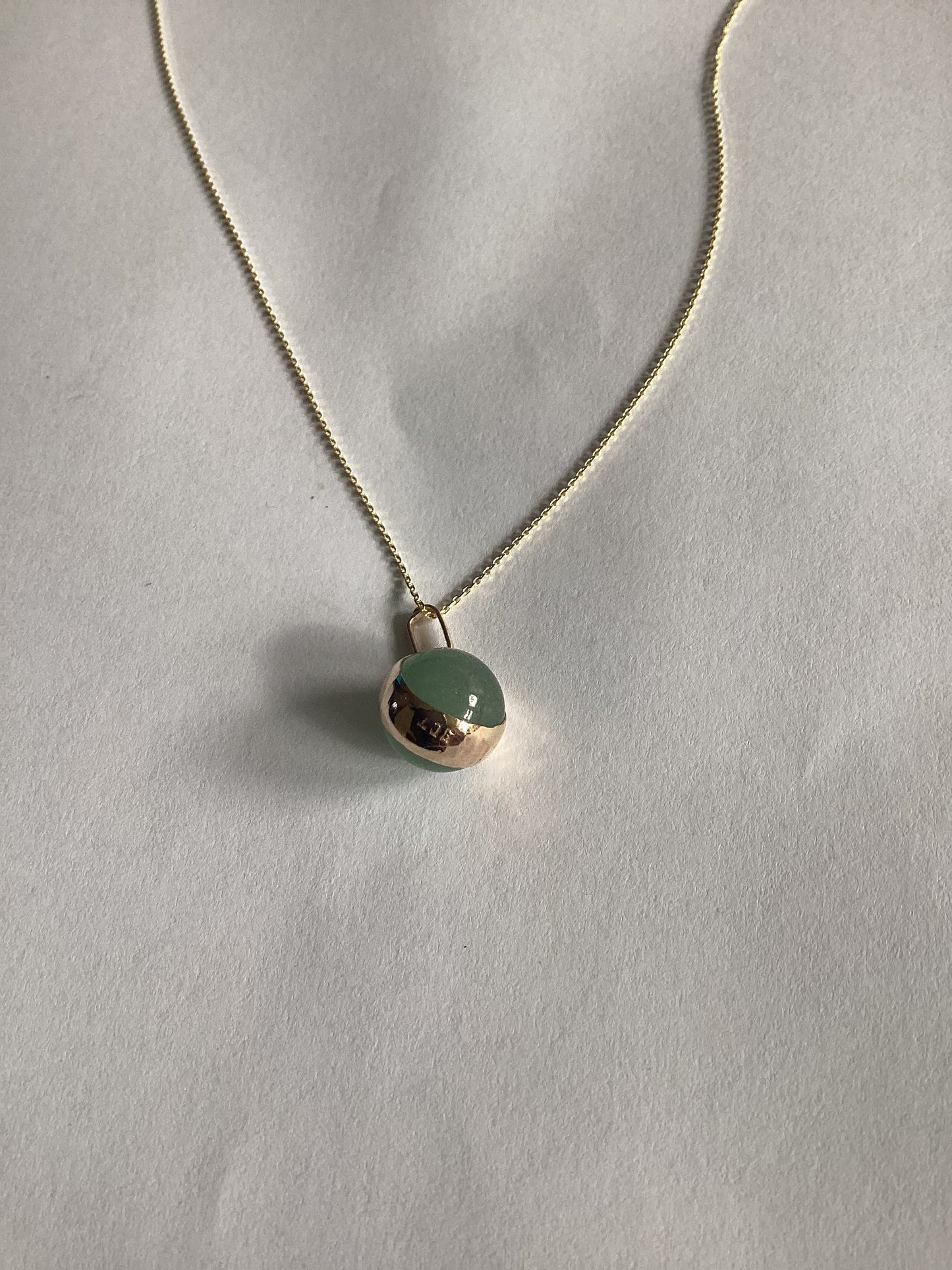 green aventurine gold pendant, solid 9ct yellow gold necklace, 18” chain, natural gemstone