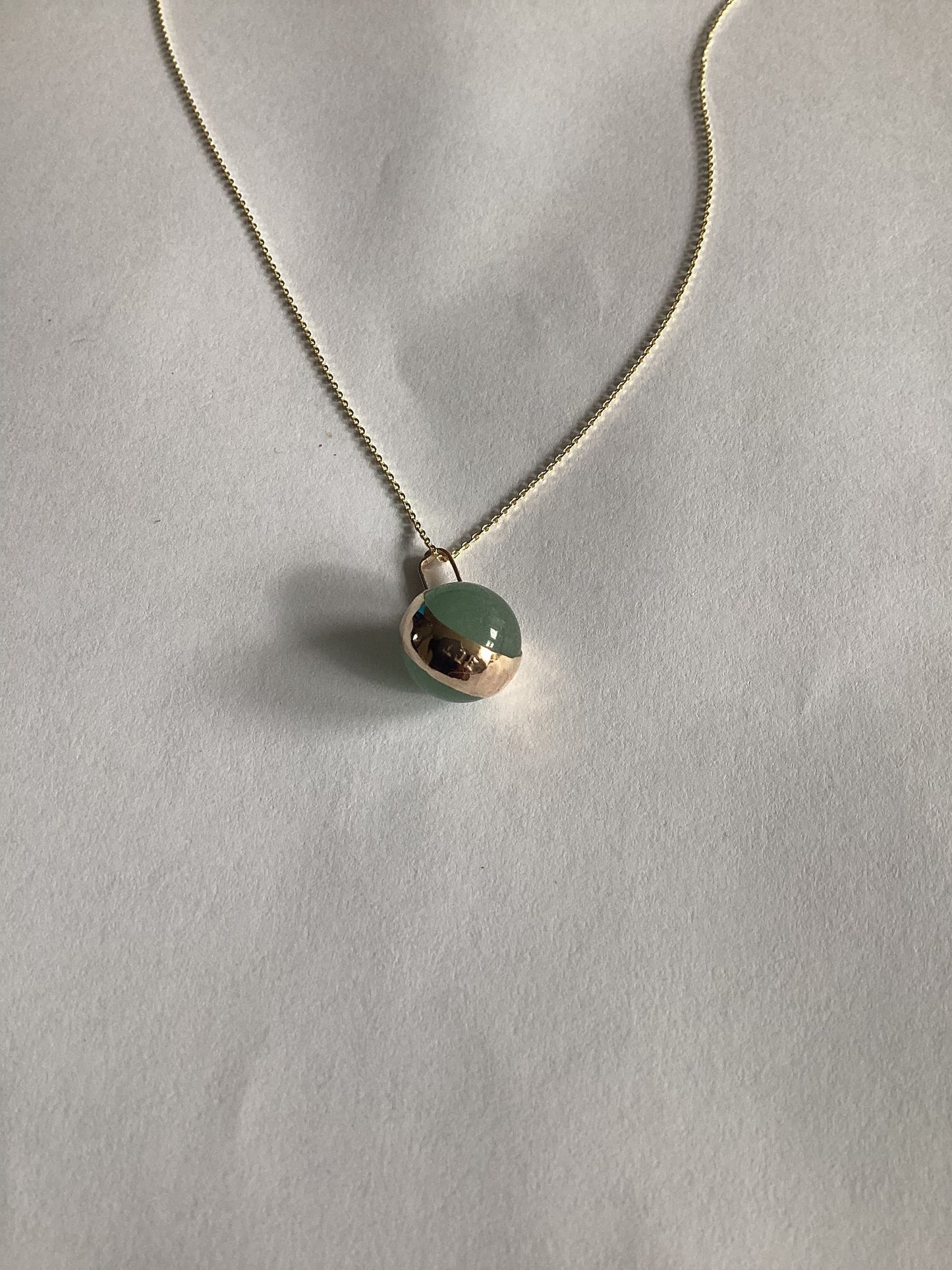 green aventurine gold pendant, solid 9ct yellow gold necklace, 18” chain, natural gemstone