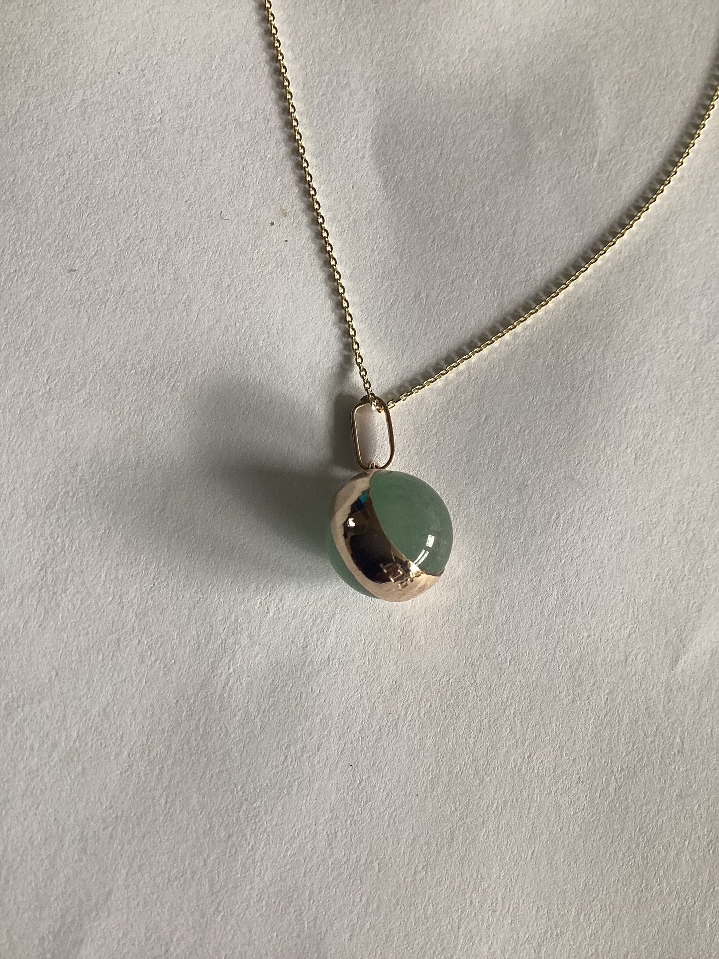 green aventurine gold pendant, solid 9ct yellow gold necklace, 18” chain, natural gemstone
