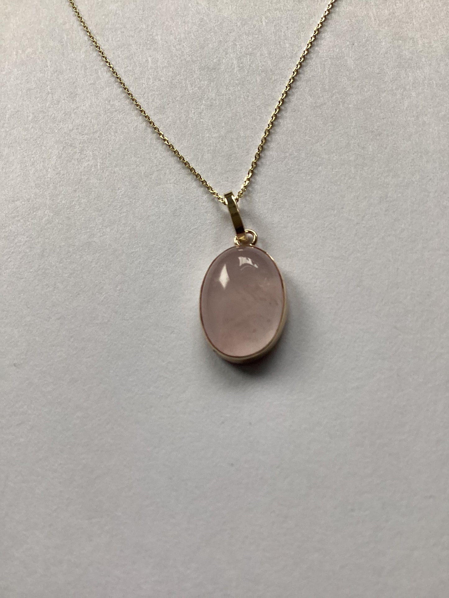 Gold Rose quartz pendant, solid 9ct yellow gold, natural oval pink stone, 18” chain, handmade jewellery