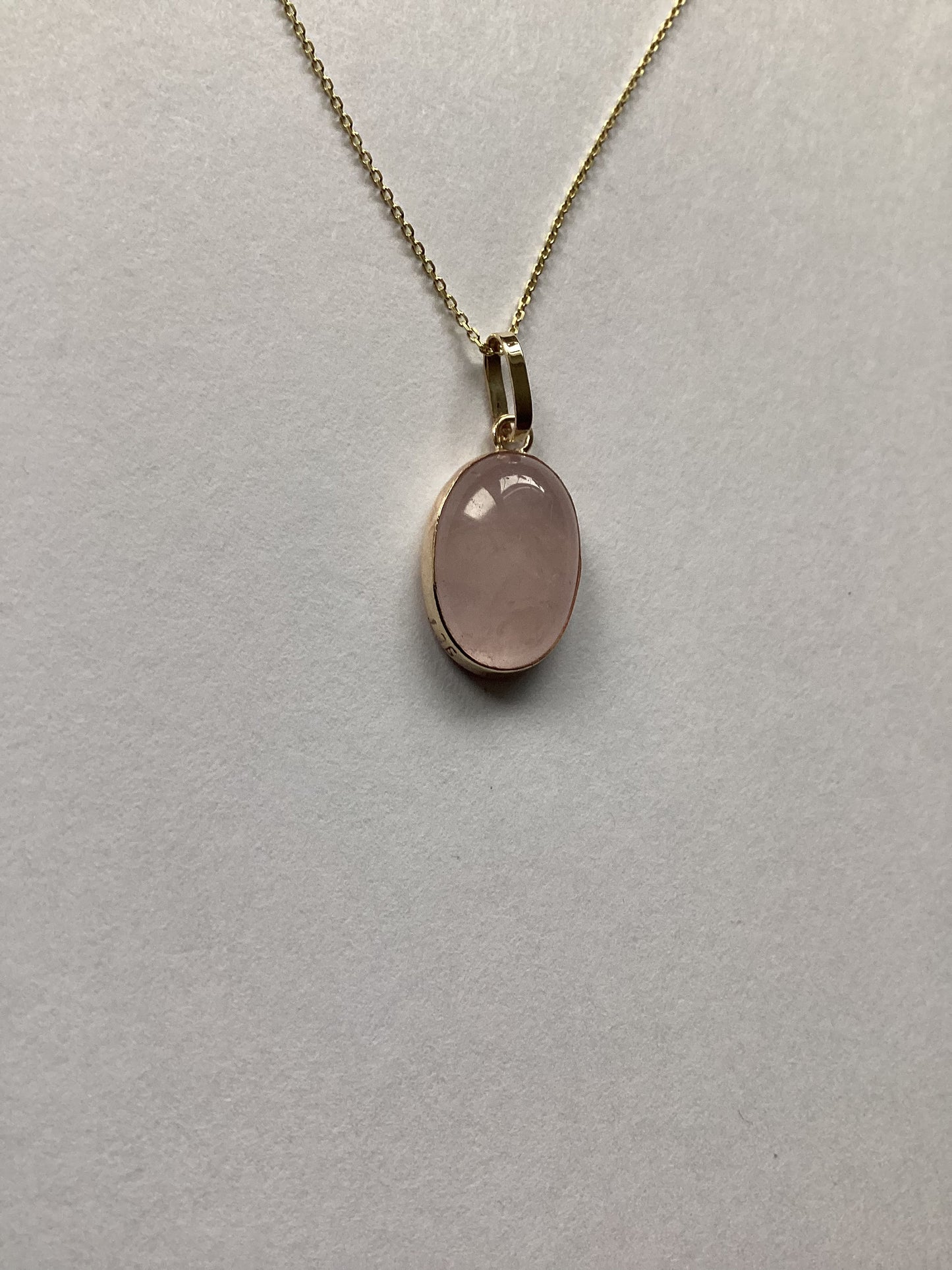 Gold Rose quartz pendant, solid 9ct yellow gold, natural oval pink stone, 18” chain, handmade jewellery