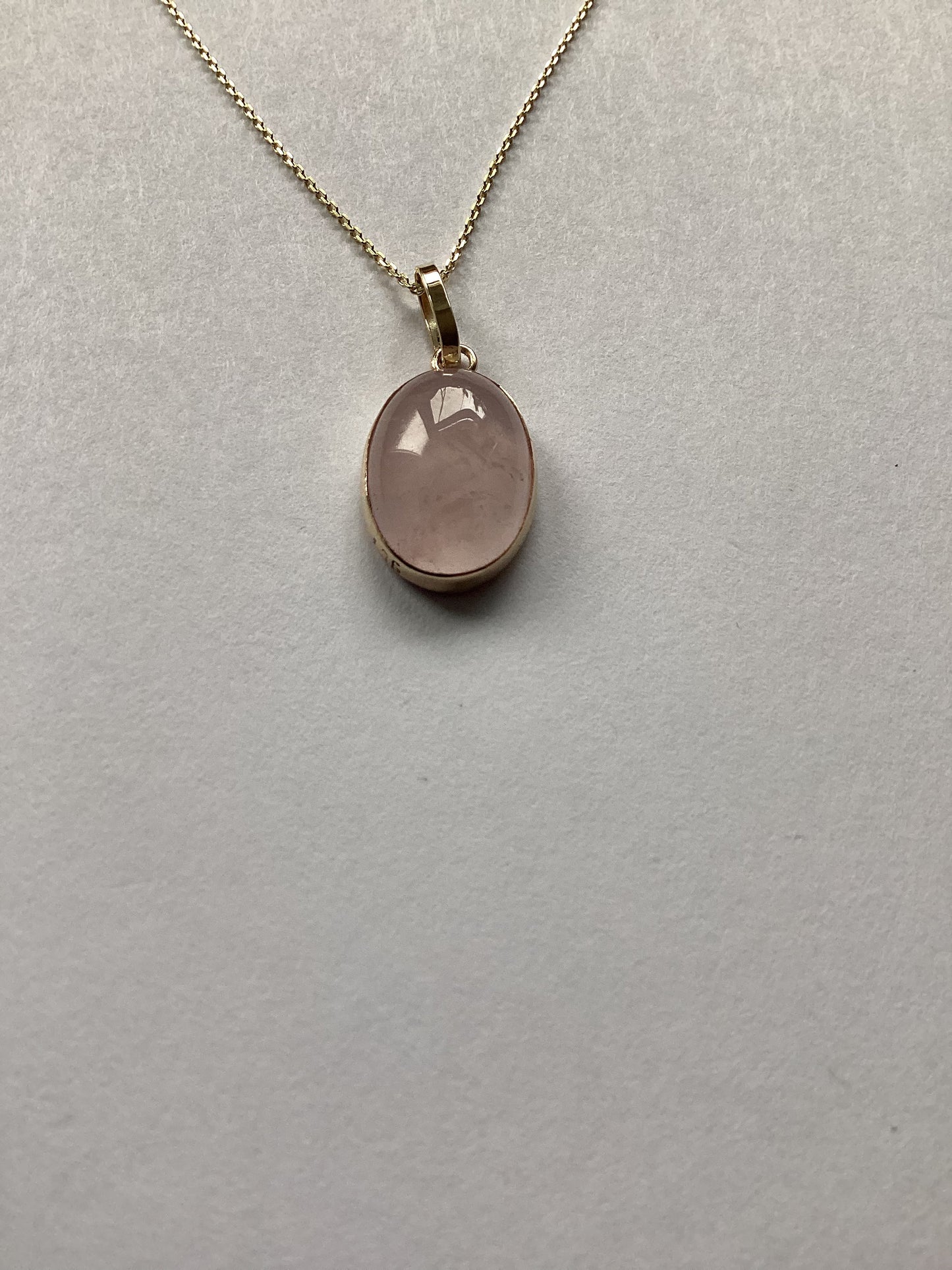 Gold Rose quartz pendant, solid 9ct yellow gold, natural oval pink stone, 18” chain, handmade jewellery