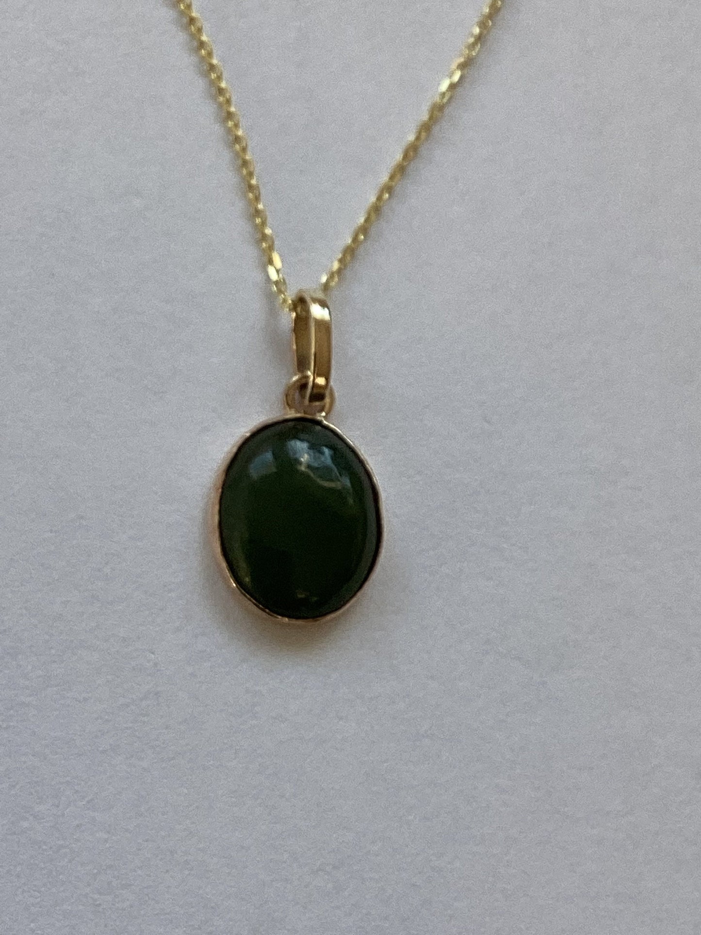 Gold nephrite Jade pendant, solid 9ct yellow gold necklace, natural green gemstone