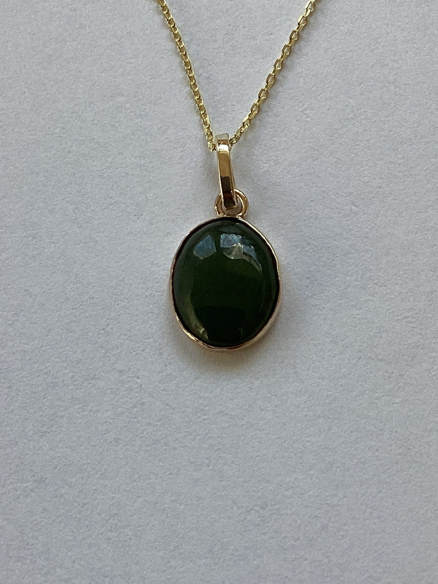 Gold nephrite Jade pendant, solid 9ct yellow gold necklace, natural green gemstone