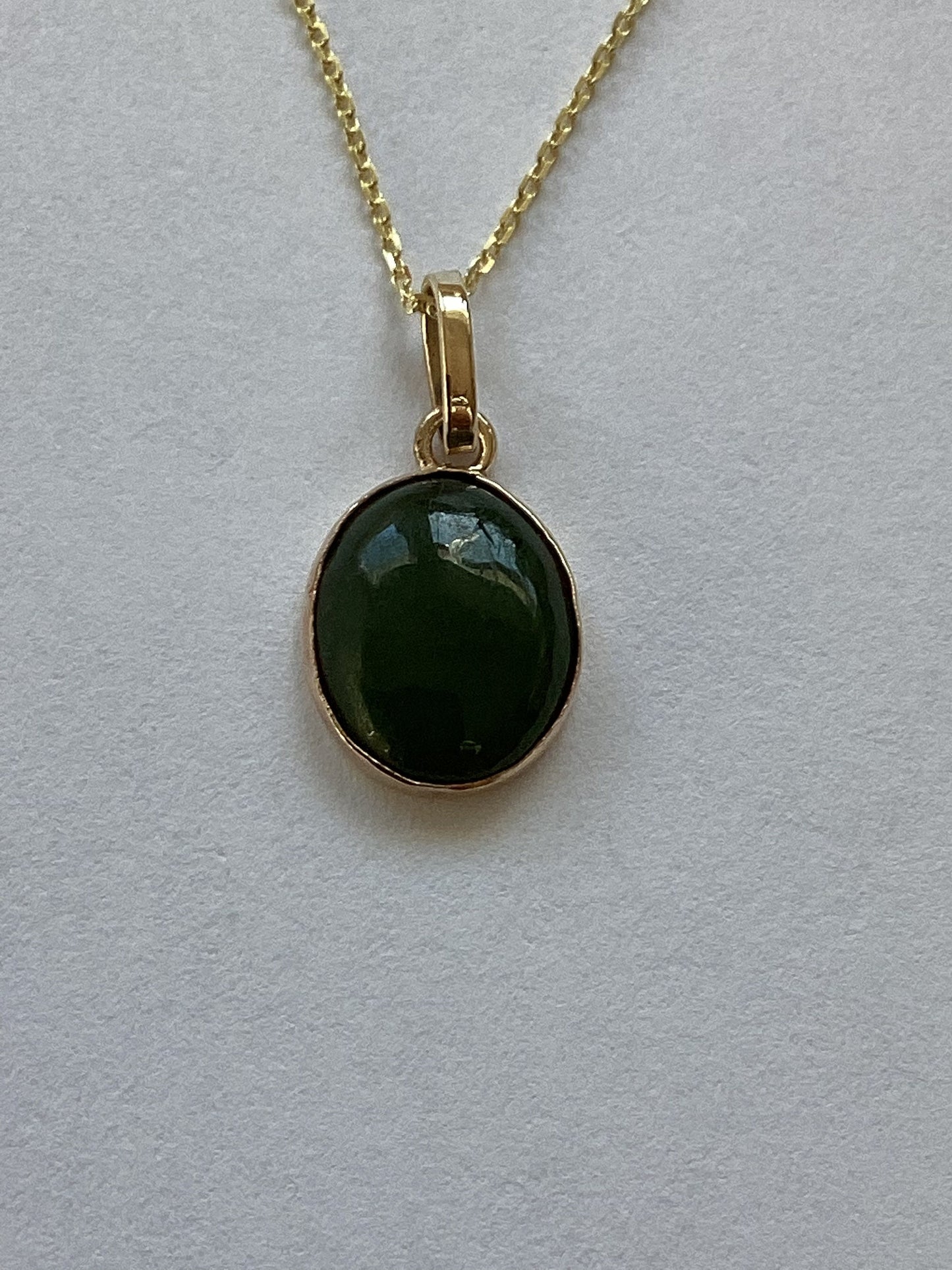 Gold nephrite Jade pendant, solid 9ct yellow gold necklace, natural green gemstone