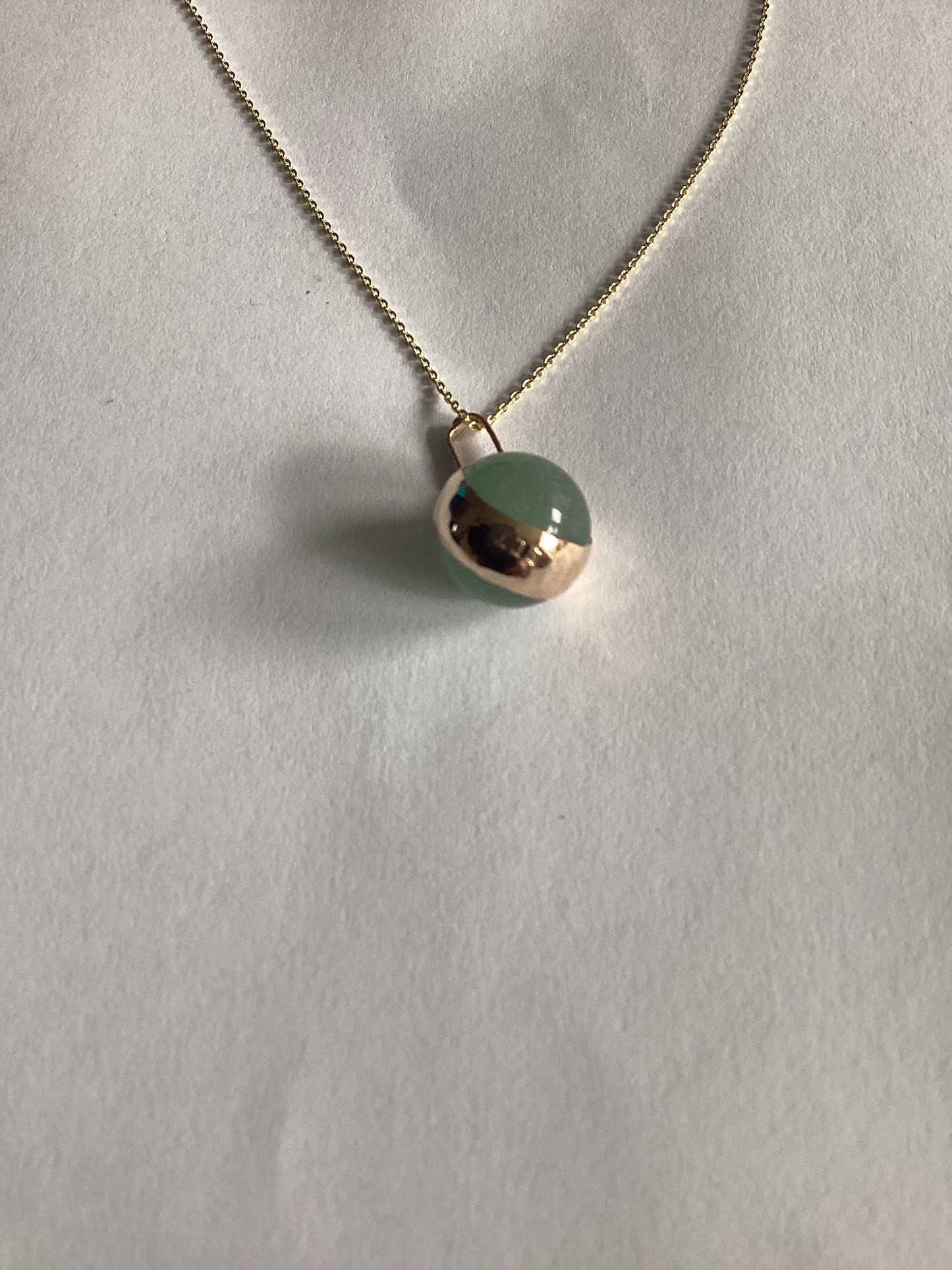 green aventurine gold pendant, solid 9ct yellow gold necklace, 18” chain, natural gemstone