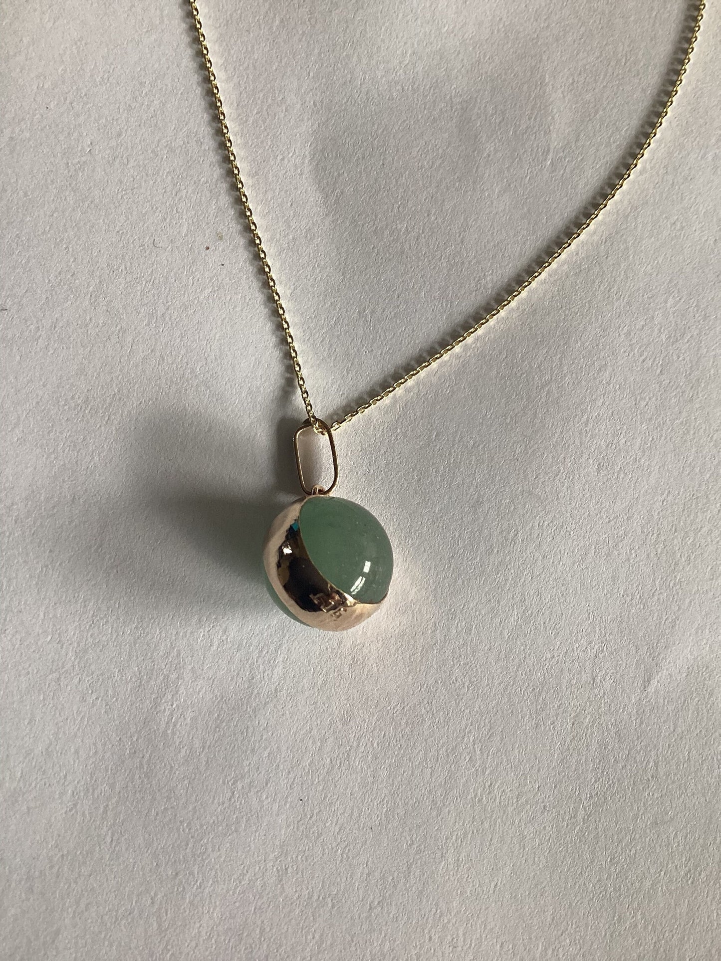 green aventurine gold pendant, solid 9ct yellow gold necklace, 18” chain, natural gemstone