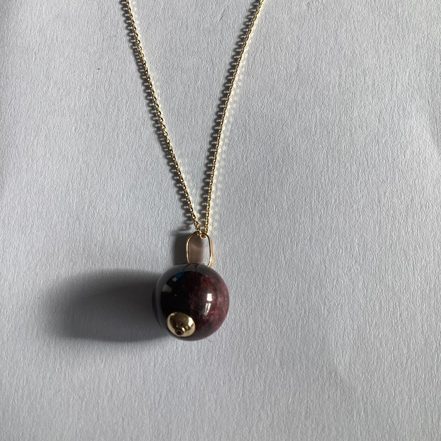 garnet gold pendant, solid 9ct yellow gold necklace, natural oval red stone