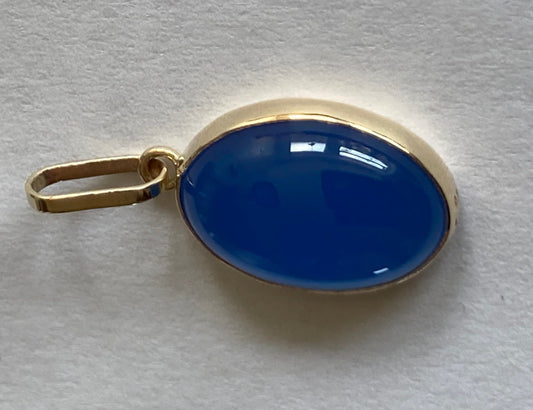9ct Gold Blue onyx pendant, solid 9ct yellow gold necklace , natural oval blue gemstone