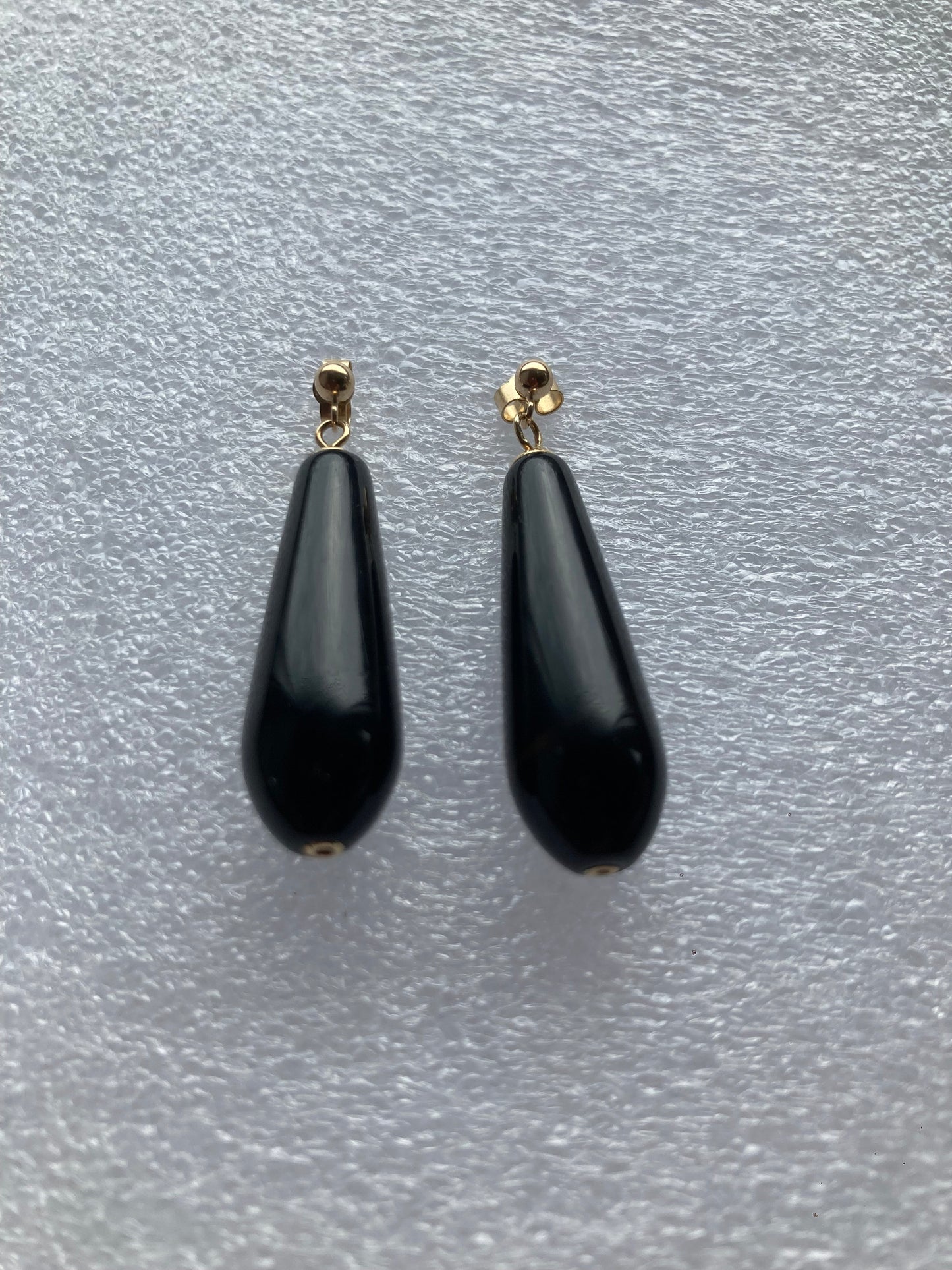 9ct Gold black onyx earrings, solid 9ct yellow gold earrings, natural black gemstones