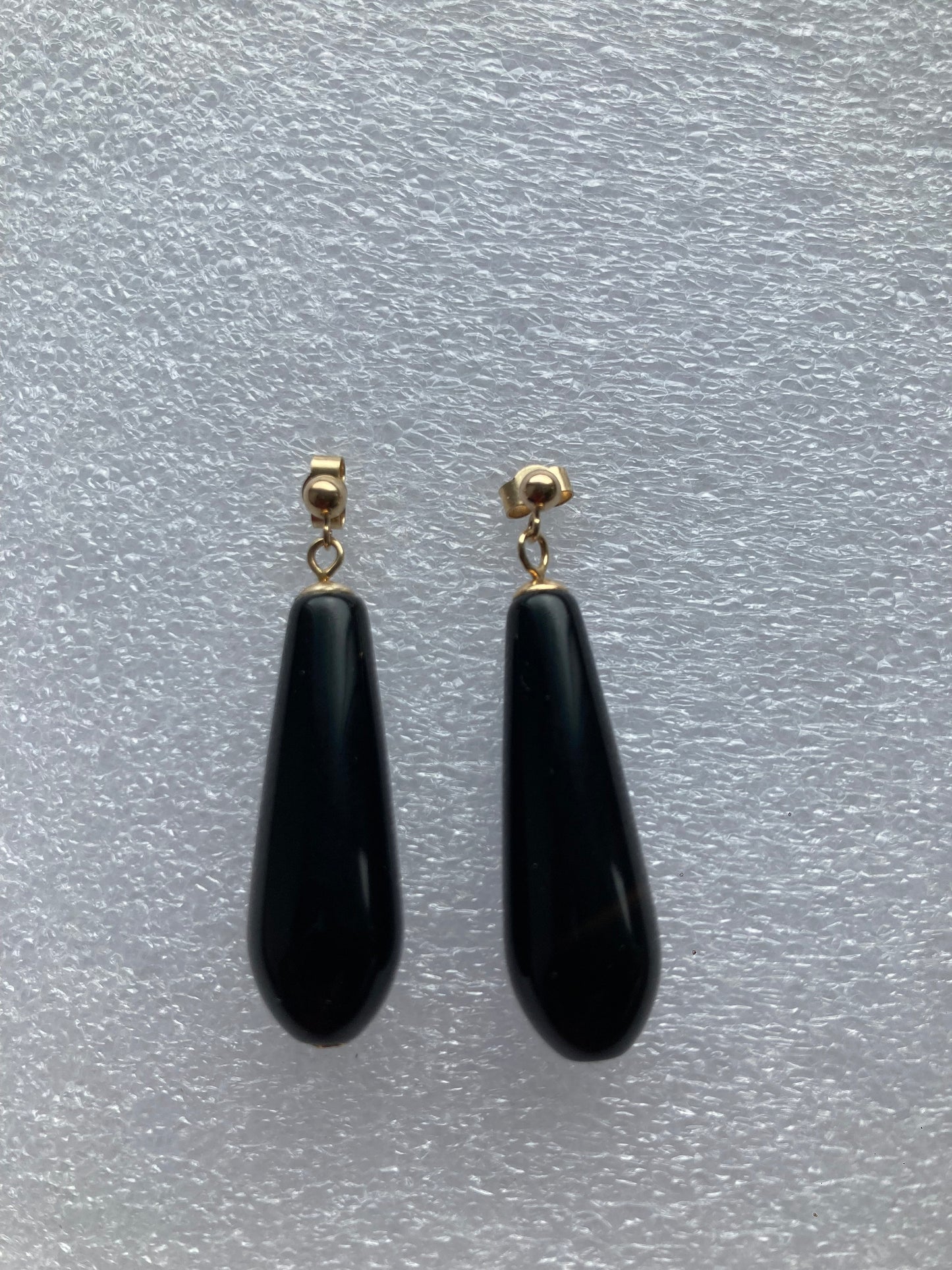 9ct Gold black onyx earrings, solid 9ct yellow gold earrings, natural black gemstones