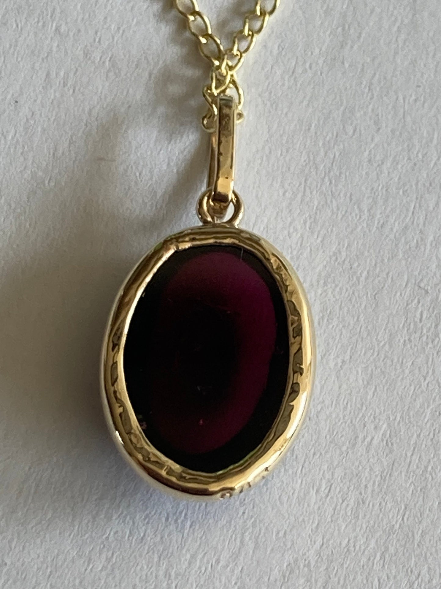 9ct gold garnet pendant, solid 9ct yellow gold necklace, natural oval red stone, 18” chin
