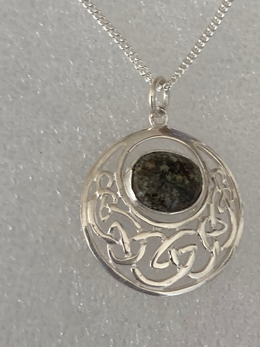 Sterling silver Preseli Bluestone necklace, Celtic Knot Welsh stone, solid 925 sterling silver, 18” chain necklace