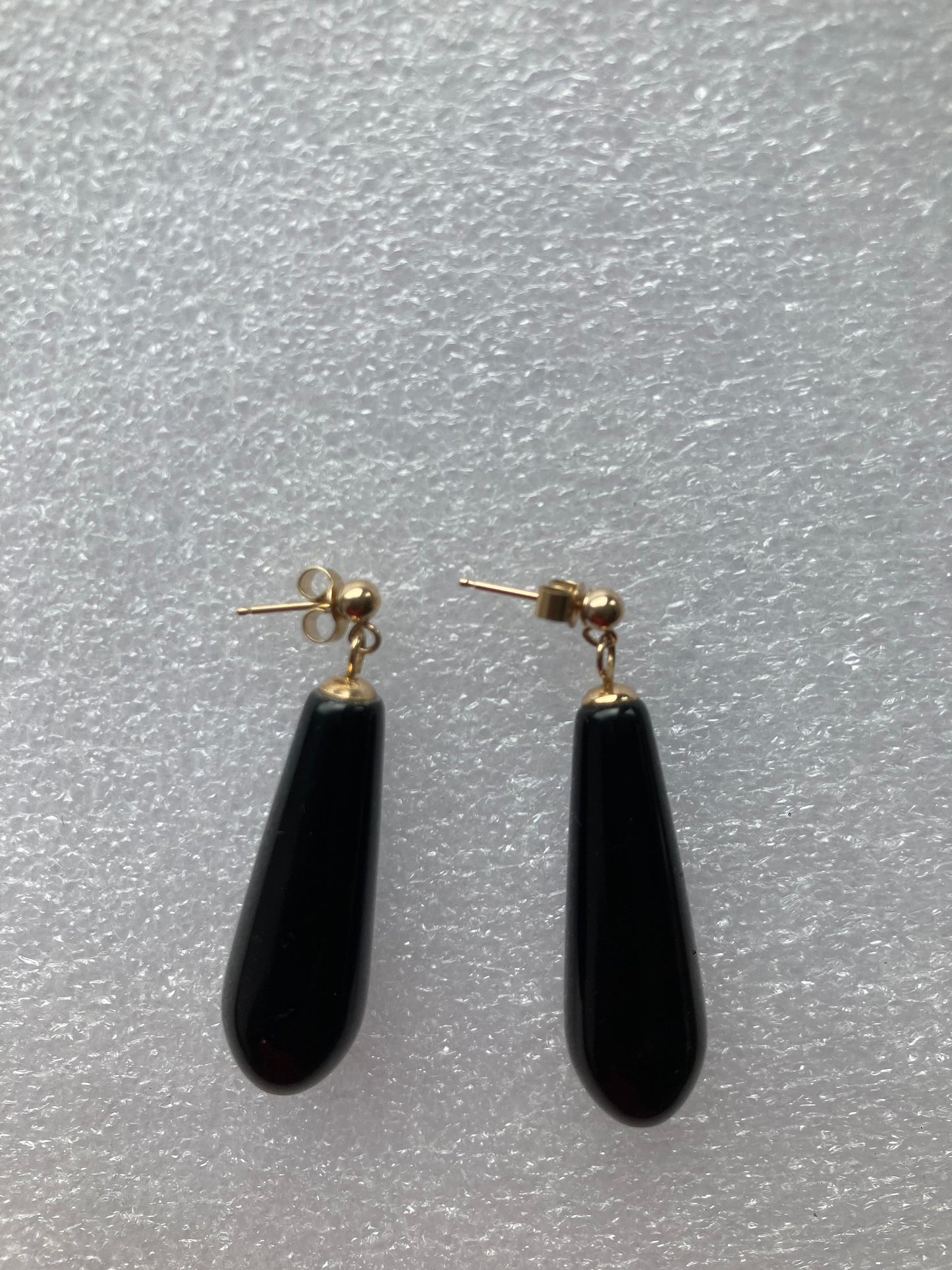 9ct Gold black onyx earrings, solid 9ct yellow gold earrings, natural black gemstones