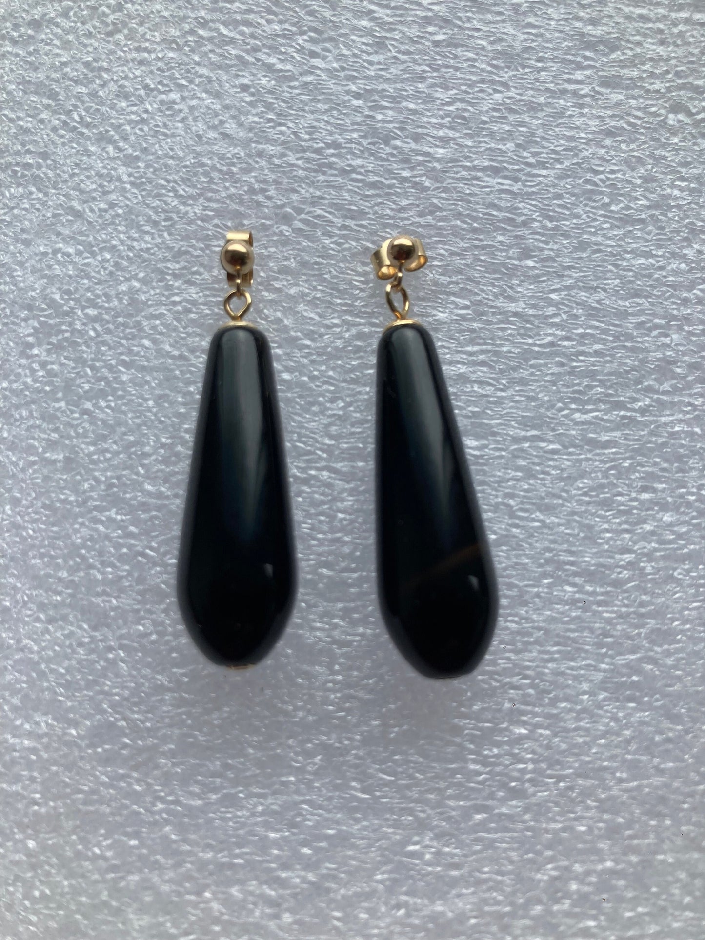 9ct Gold black onyx earrings, solid 9ct yellow gold earrings, natural black gemstones