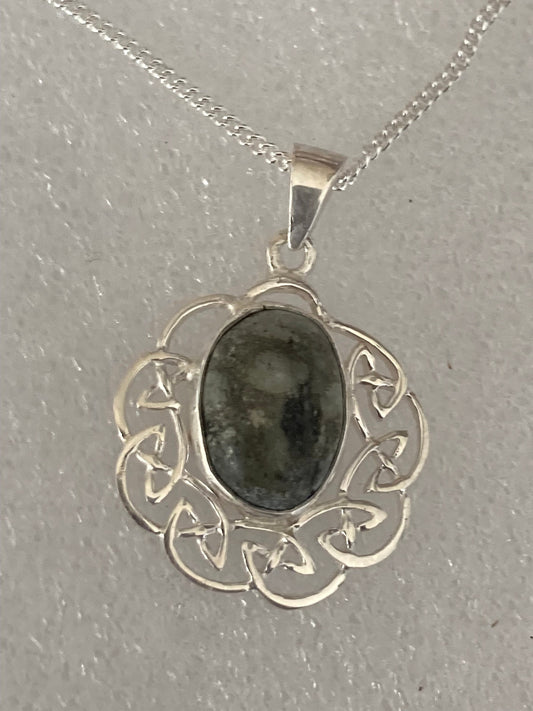Welsh Preseli Bluestone pendant, Celtic Knot Welsh stone, solid 925 sterling silver, 18” chain necklace