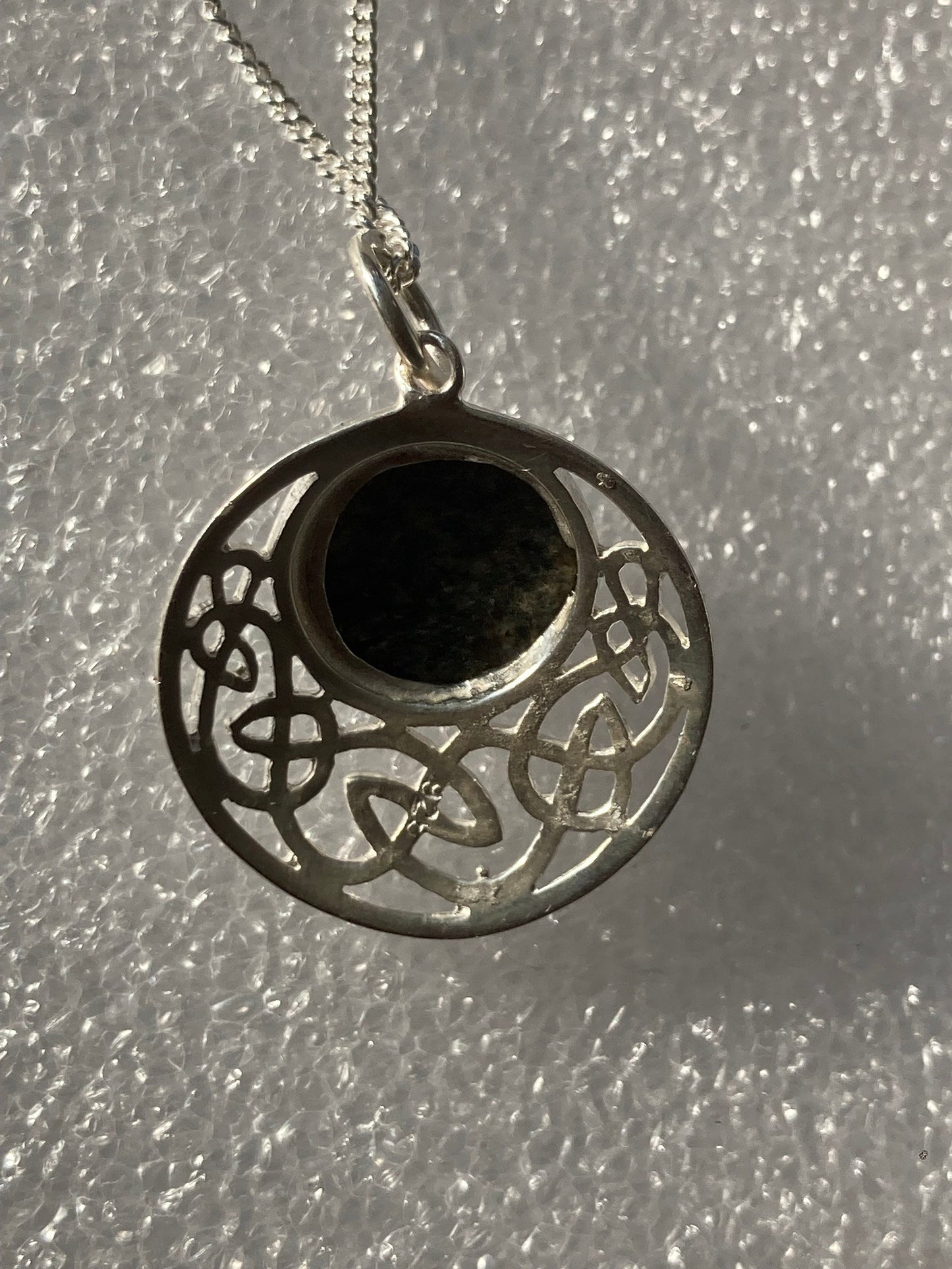 Preseli Bluestone silver necklace, Celtic Knot Welsh stone, solid 925 sterling silver, 18” chain necklace