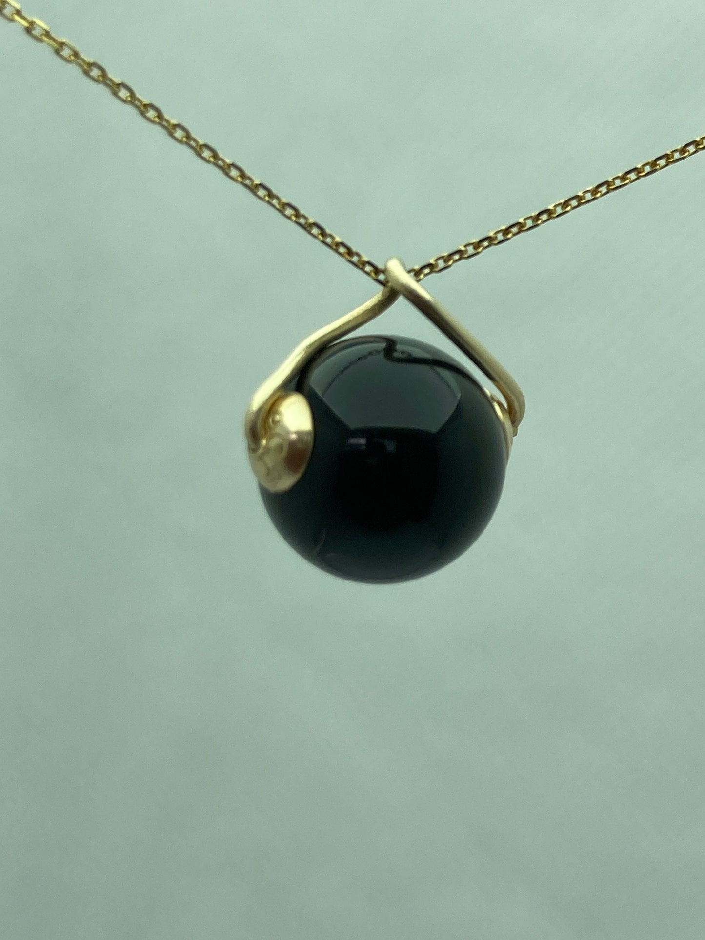 onyx gold necklace, solid 9ct yellow gold necklace, round natural black onyx pendant