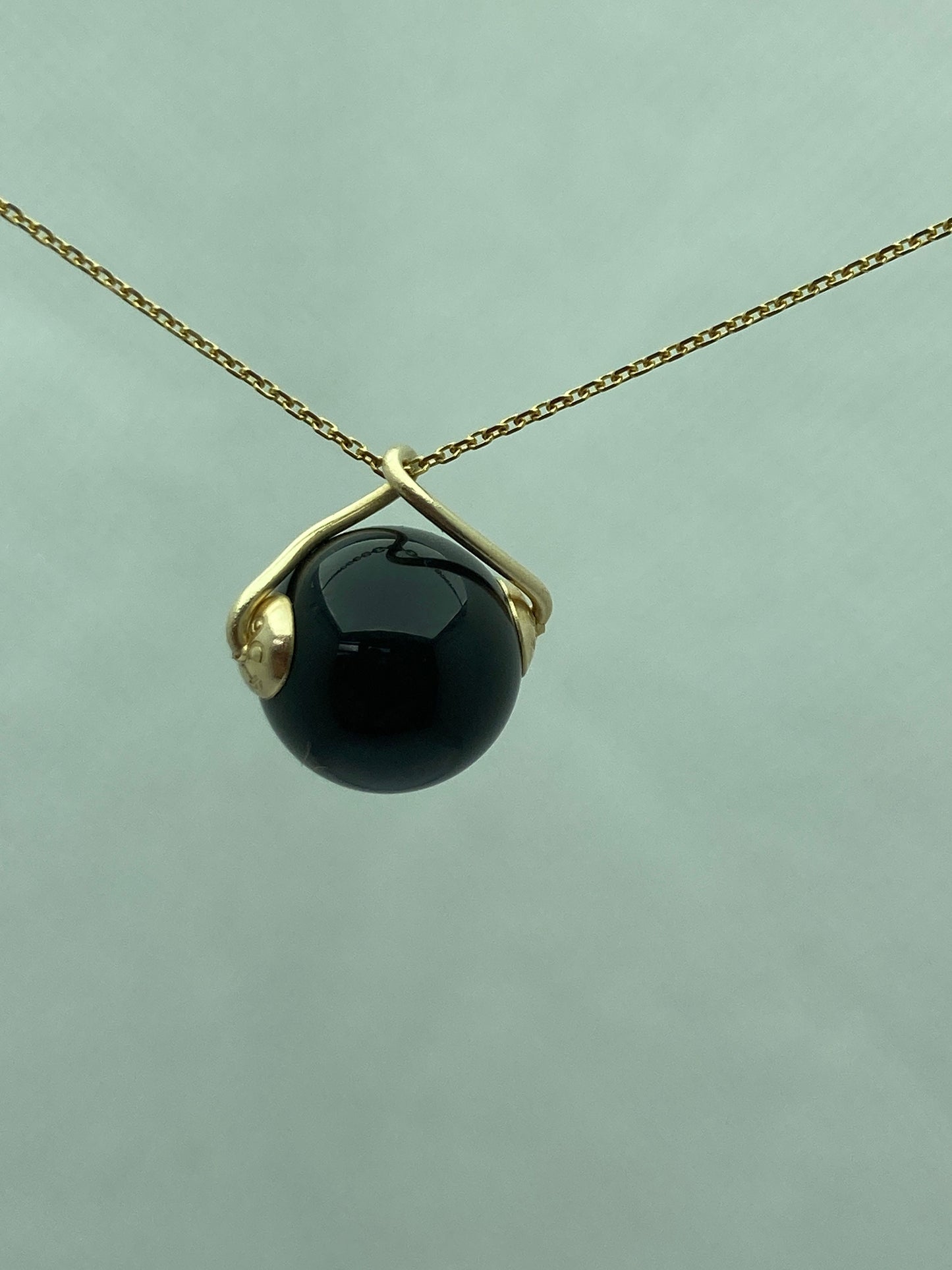 onyx gold necklace, solid 9ct yellow gold necklace, round natural black onyx pendant
