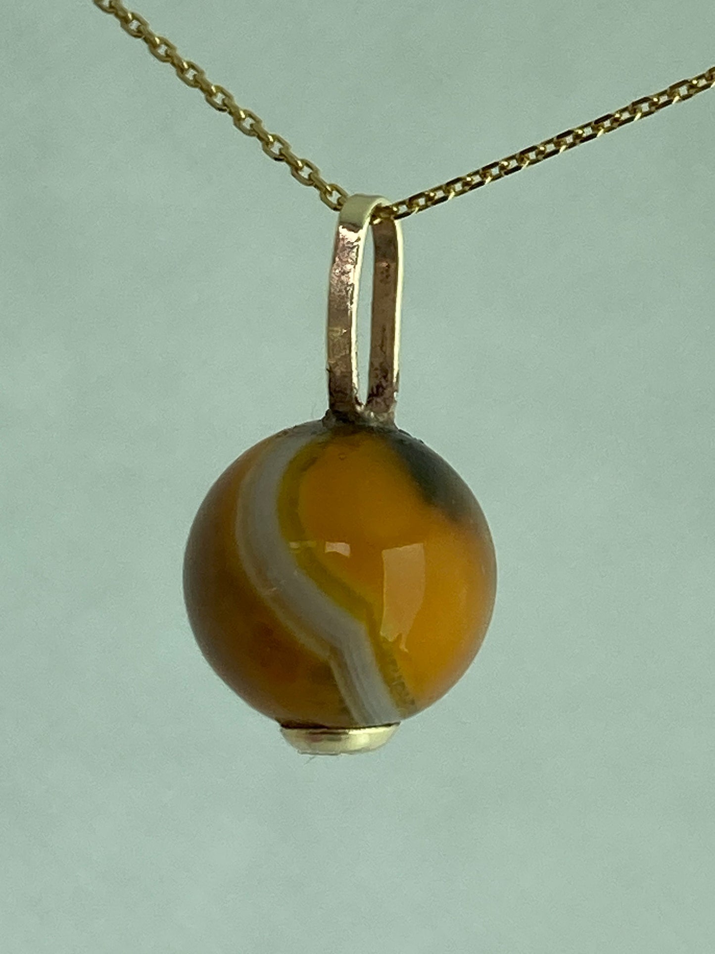 Gold yellow agate pendant, solid 9ct yellow gold necklace , natural round gemstone