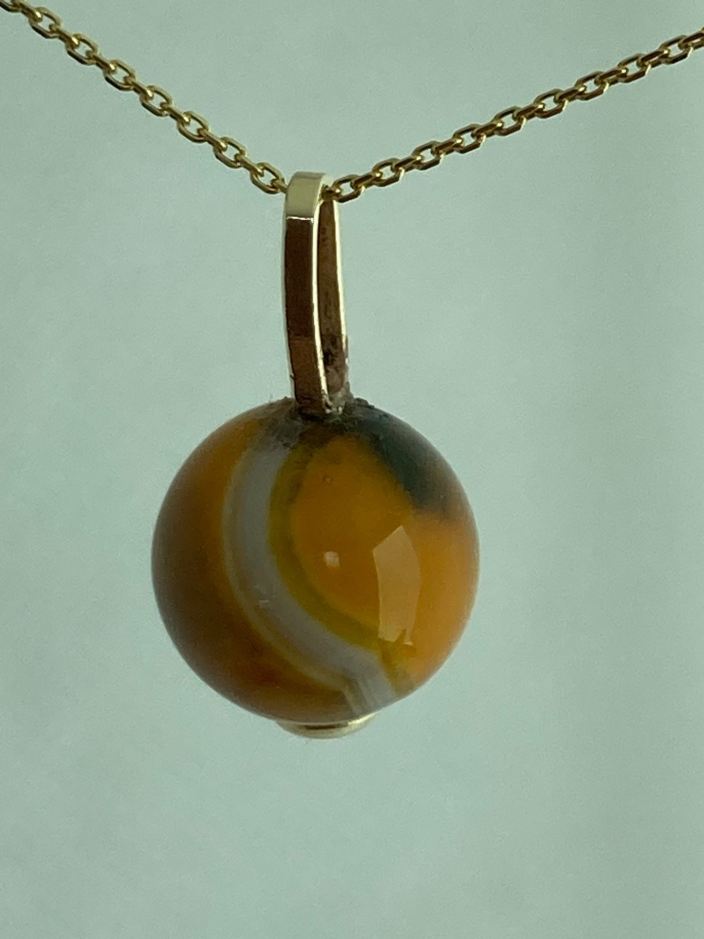 Gold yellow agate pendant, solid 9ct yellow gold necklace , natural round gemstone