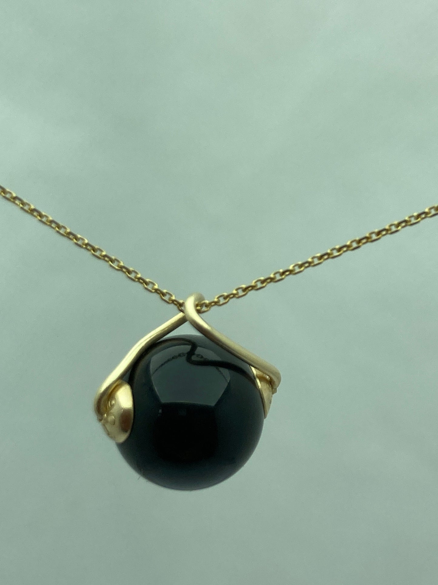 onyx gold necklace, solid 9ct yellow gold necklace, round natural black onyx pendant