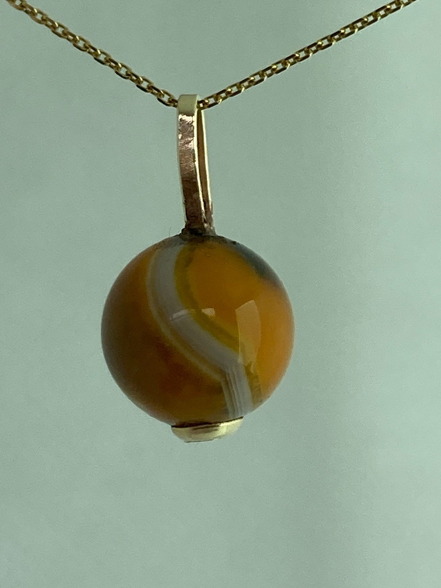 Gold yellow agate pendant, solid 9ct yellow gold necklace , natural round gemstone