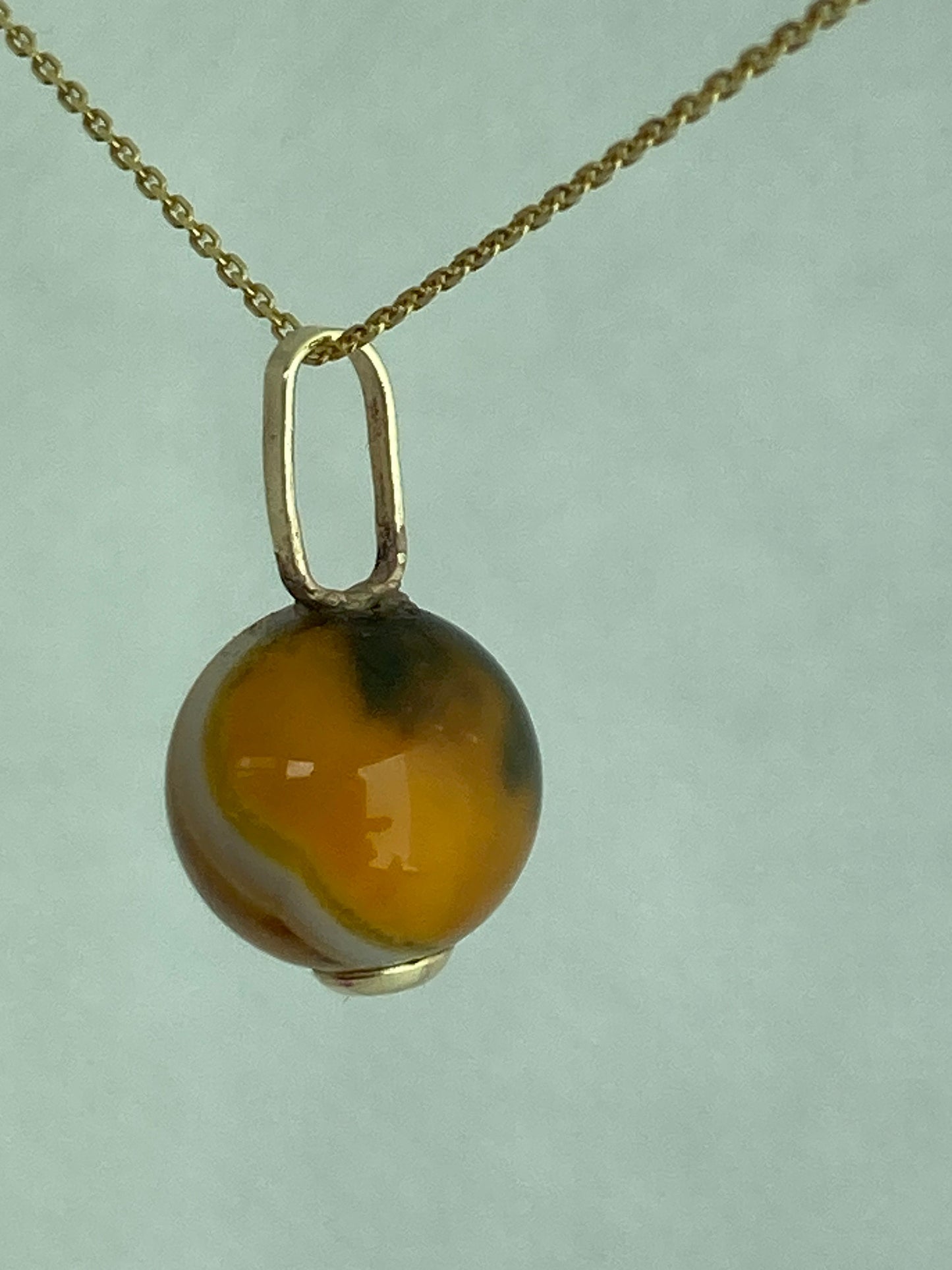 Gold yellow agate pendant, solid 9ct yellow gold necklace , natural round gemstone
