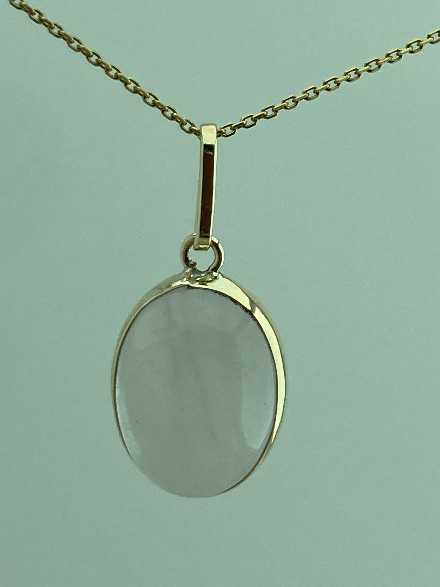 Gold Rose quartz necklace, solid 9ct yellow gold, natural oval pink stone, 18” chain, handmade jewellery