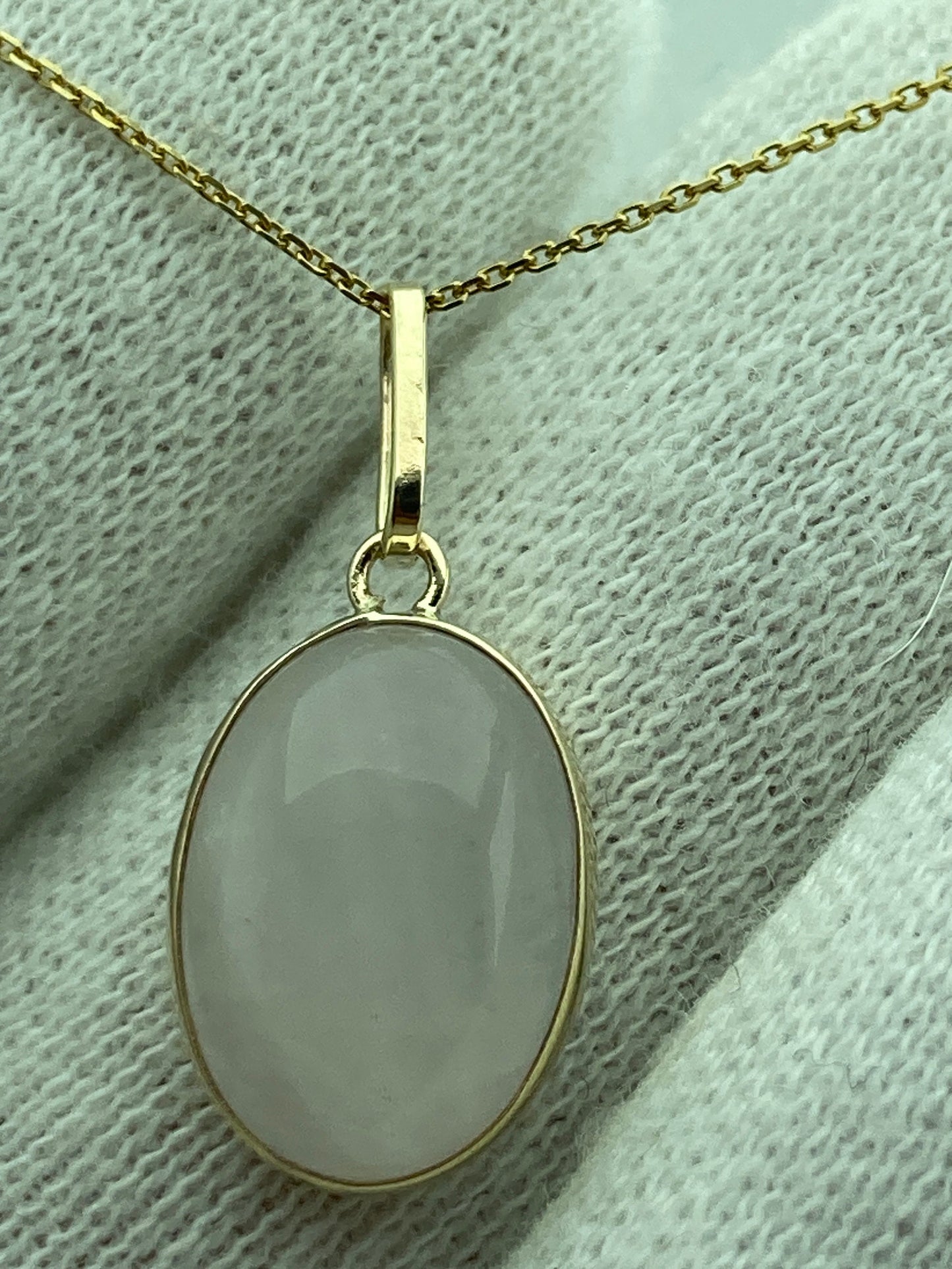 Gold Rose quartz necklace, solid 9ct yellow gold, natural oval pink stone, 18” chain, handmade jewellery