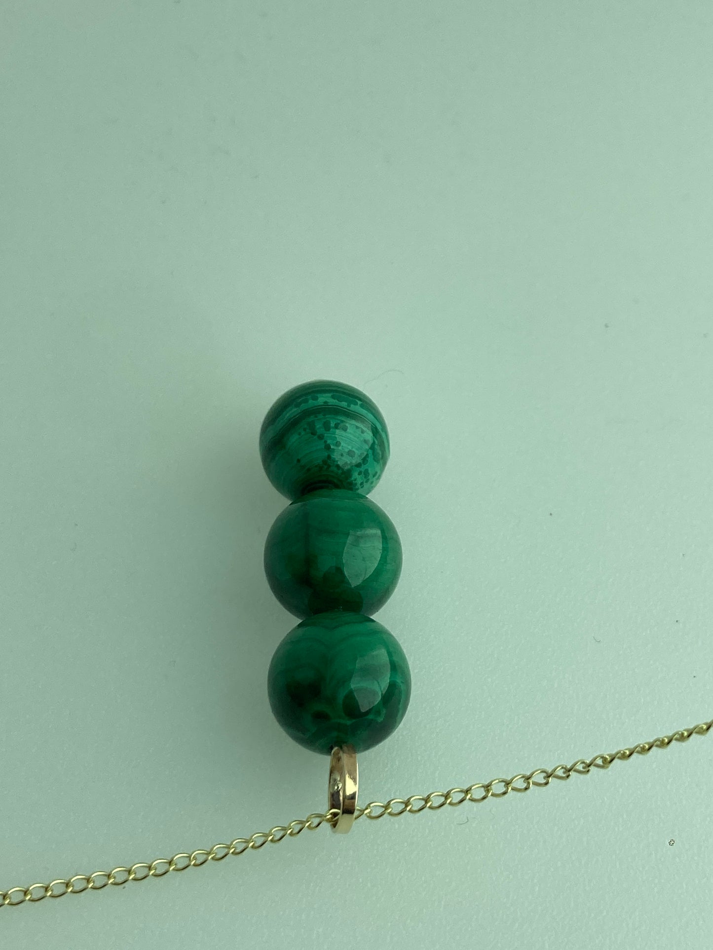 gold malachite necklace, natural green malachite pendant, solid 9ct yellow gold, 18” gold chain