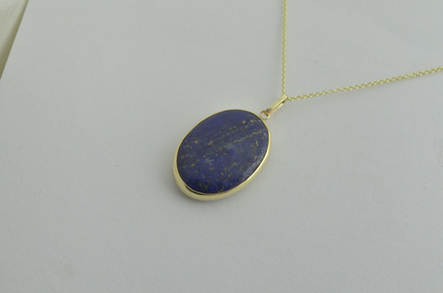 9ct gold lapis lazuli pendant, solid 9ct yellow gold necklace, natural oval blue gemstone pendant