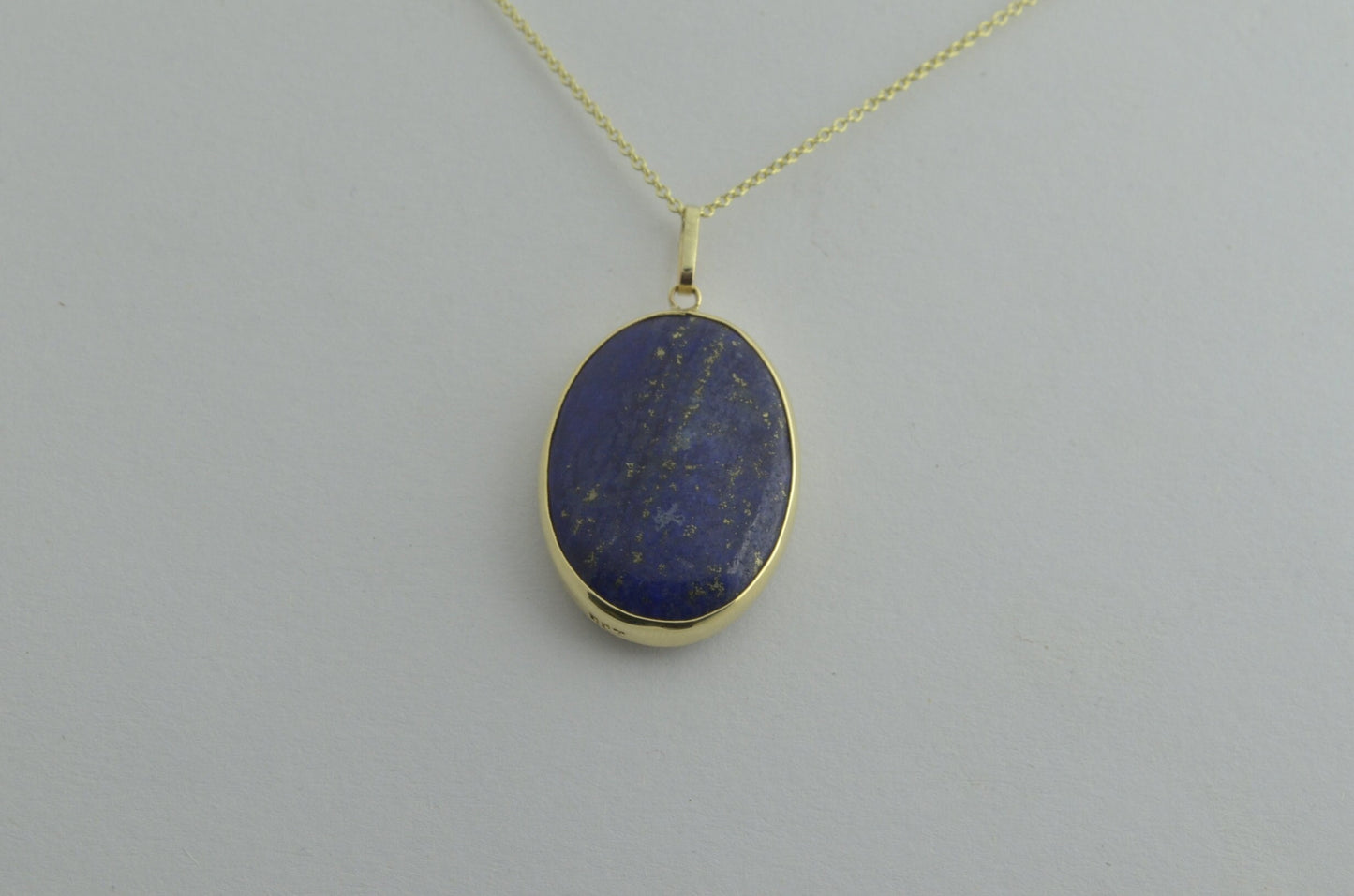 9ct gold lapis lazuli pendant, solid 9ct yellow gold necklace, natural oval blue gemstone pendant