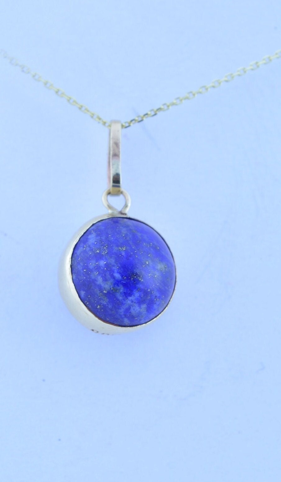 lapis lazuli 9ct gold necklace, natural bell shape pendant, 18” chain uk hallmark