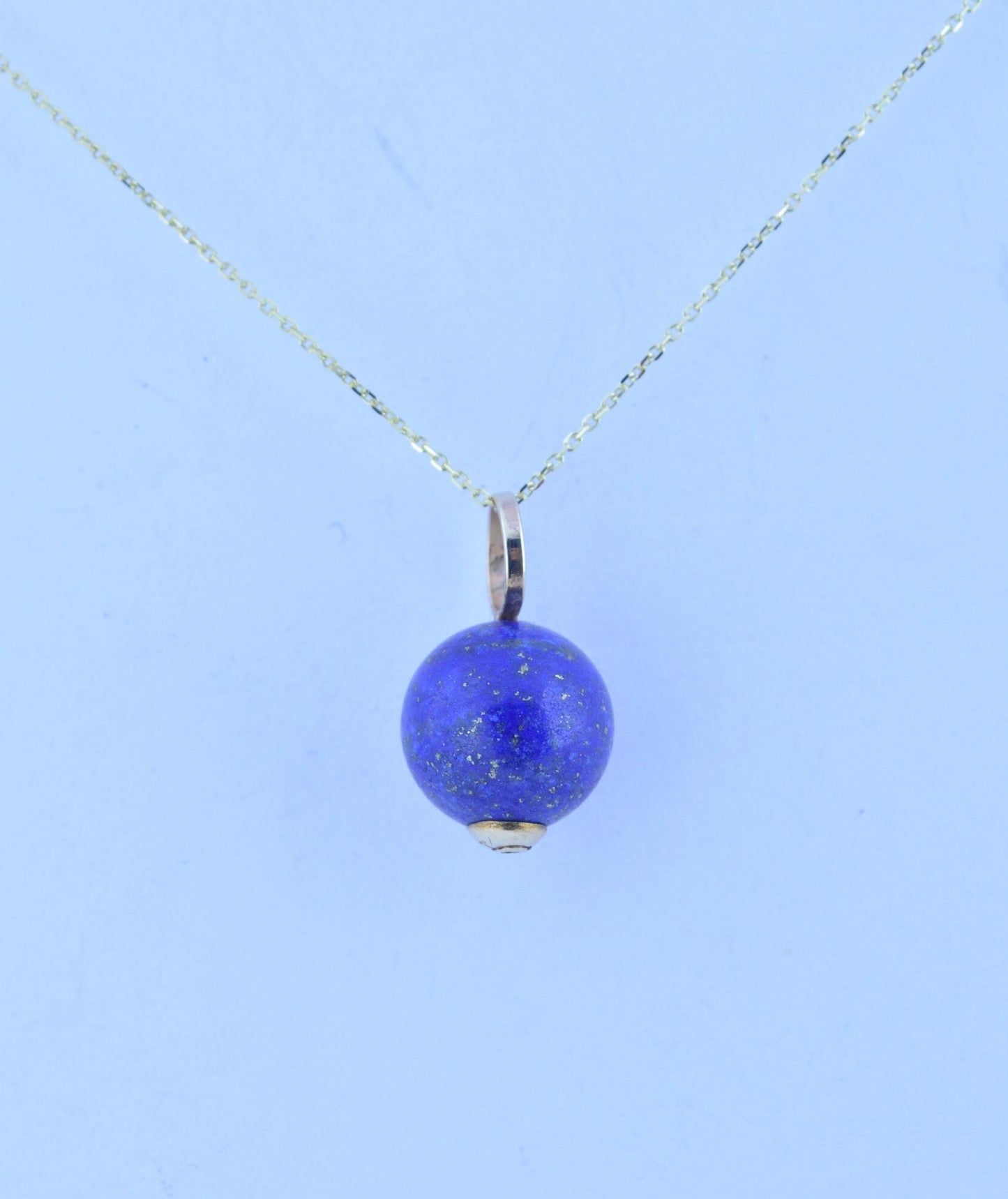 9ct gold lapis lazuli gold pendant, natural bell shape blue gemstone necklace, 18” chain a uk hallmark