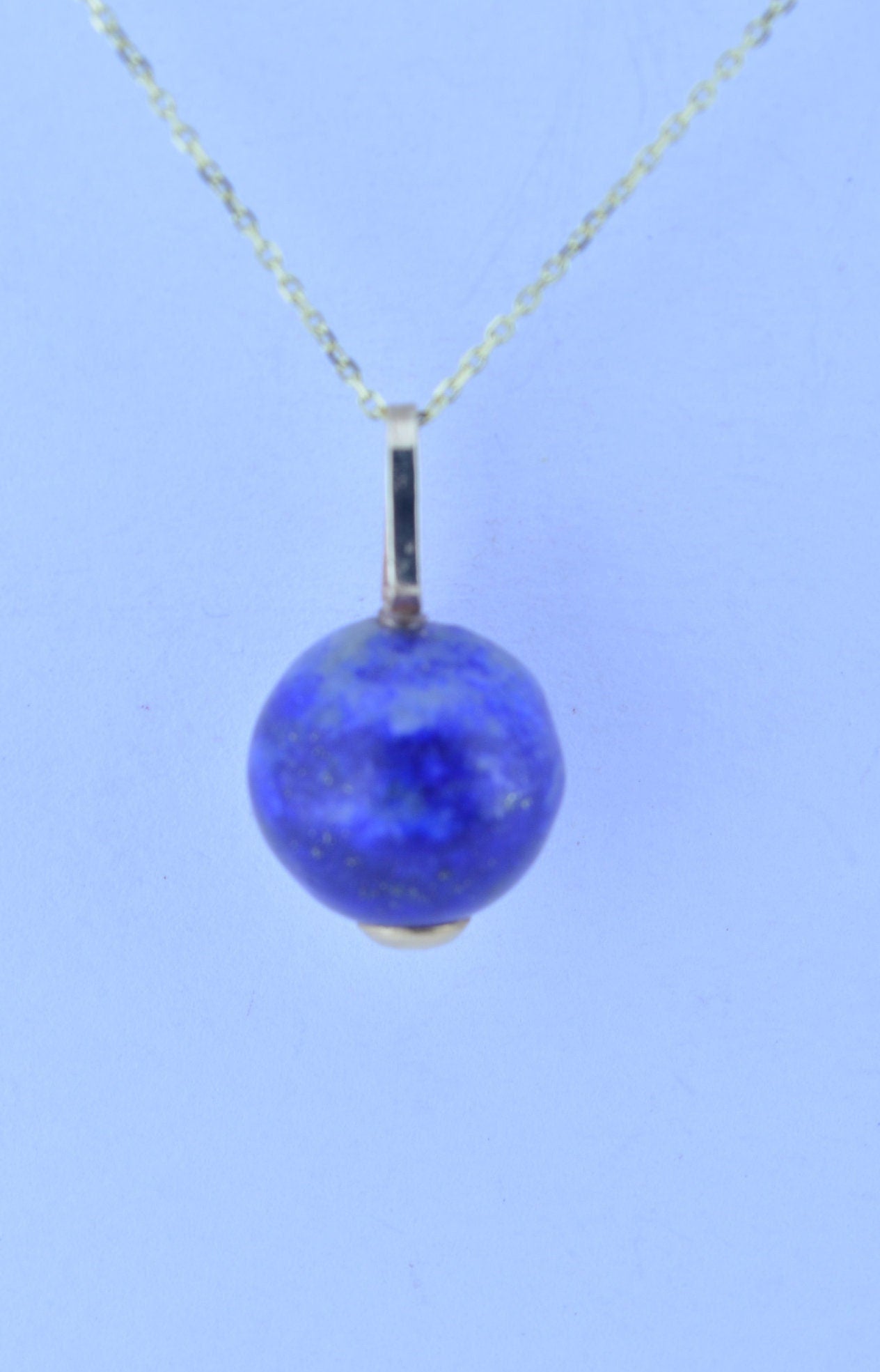 gold necklace, lapis lazuli pendant, natural bell shape blue gemstone, 18” chain a uk hallmark