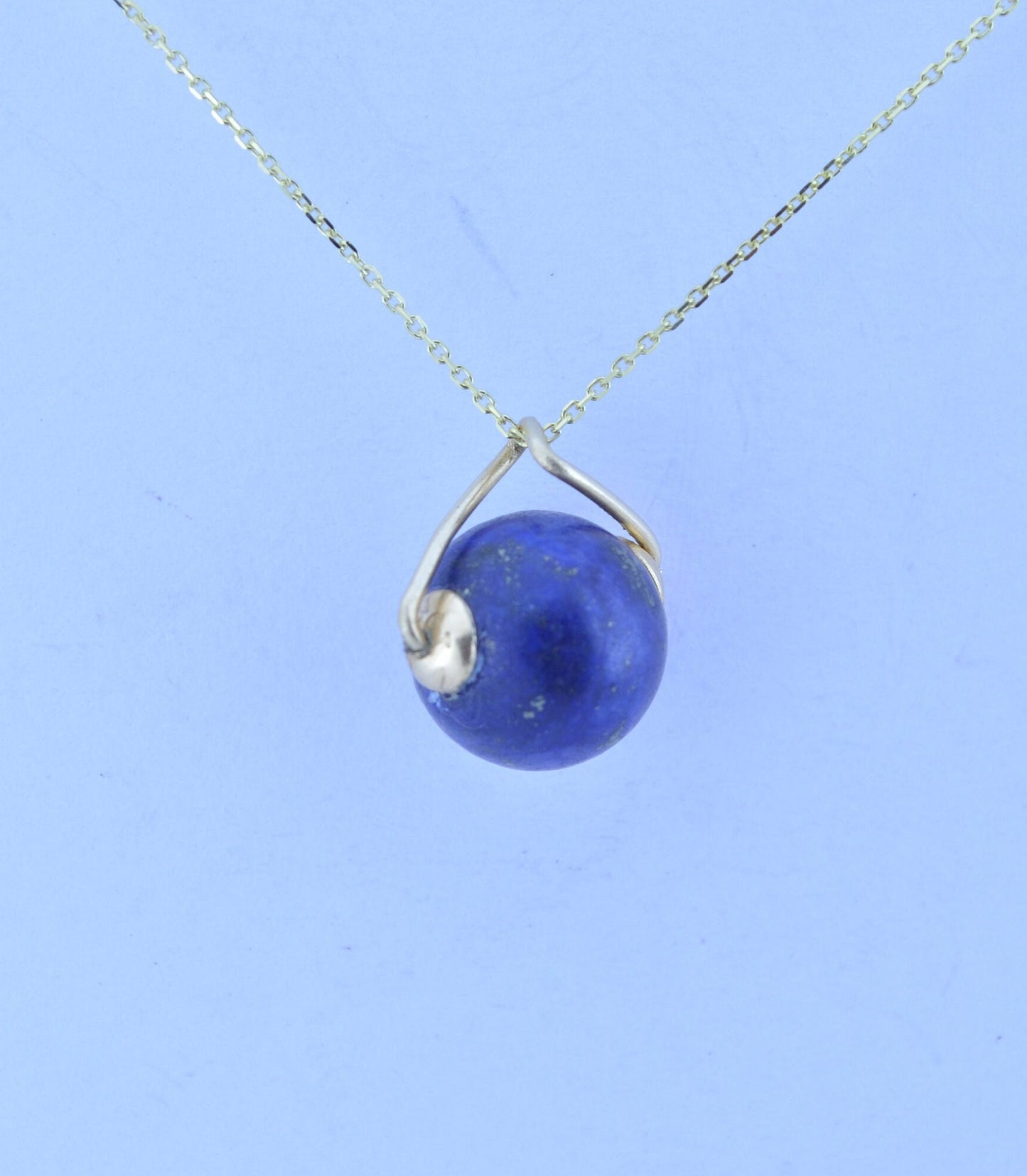 lapis lazuli pendant, solid 9ct yellow gold necklace, bell shape natural blue gemstone, 18” chain a uk hallmark