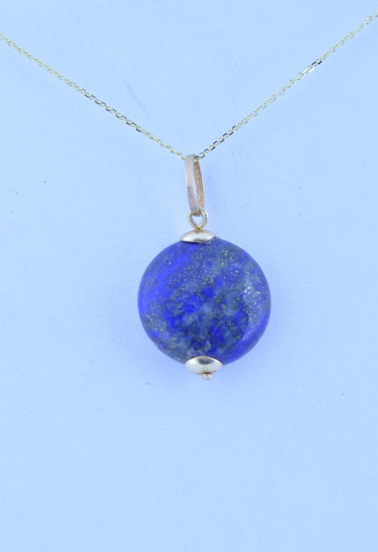 lapis lazuli gold necklace, natural blue gemstone pendant, 18” chain a uk hallmarked