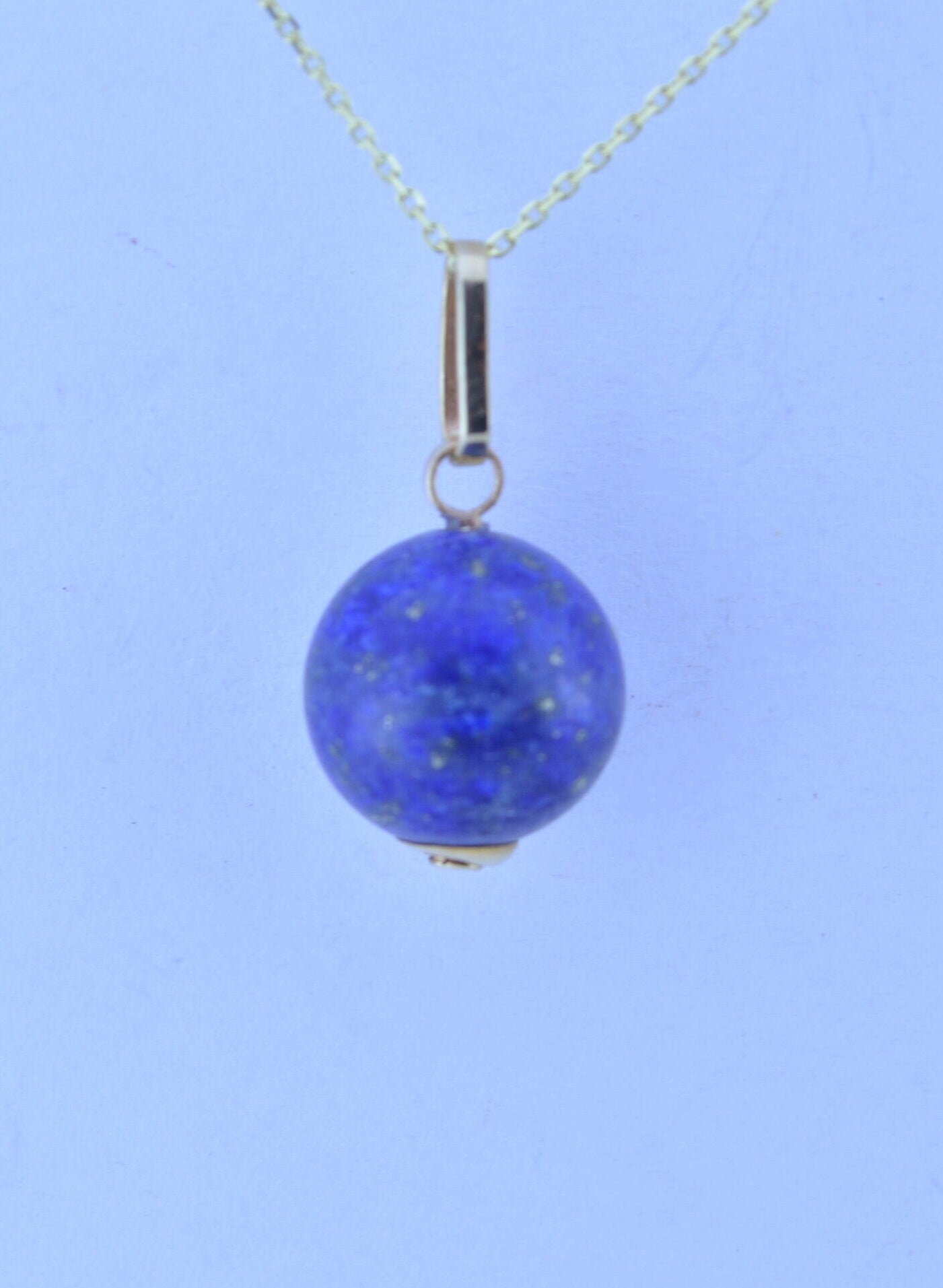 gold Lapis lazuli pendant, bell shape natural blue gemstone necklace, 18” chain a uk hallmark