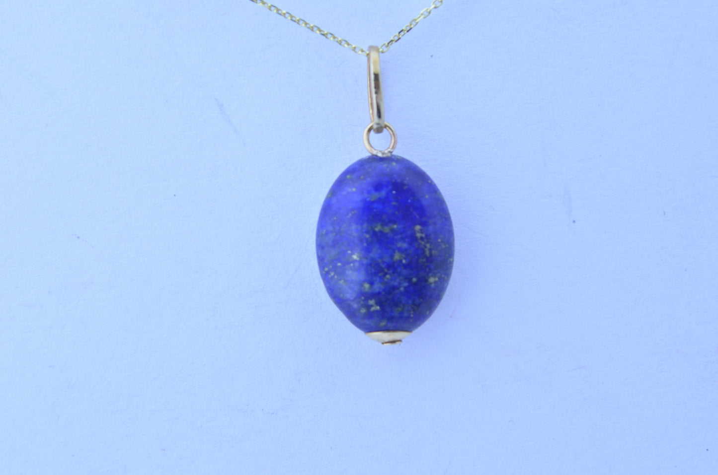 lapis lazuli pendant, solid 9ct yellow gold necklace, natural oval blue gemstone pendant, 18” chain uk hallmark