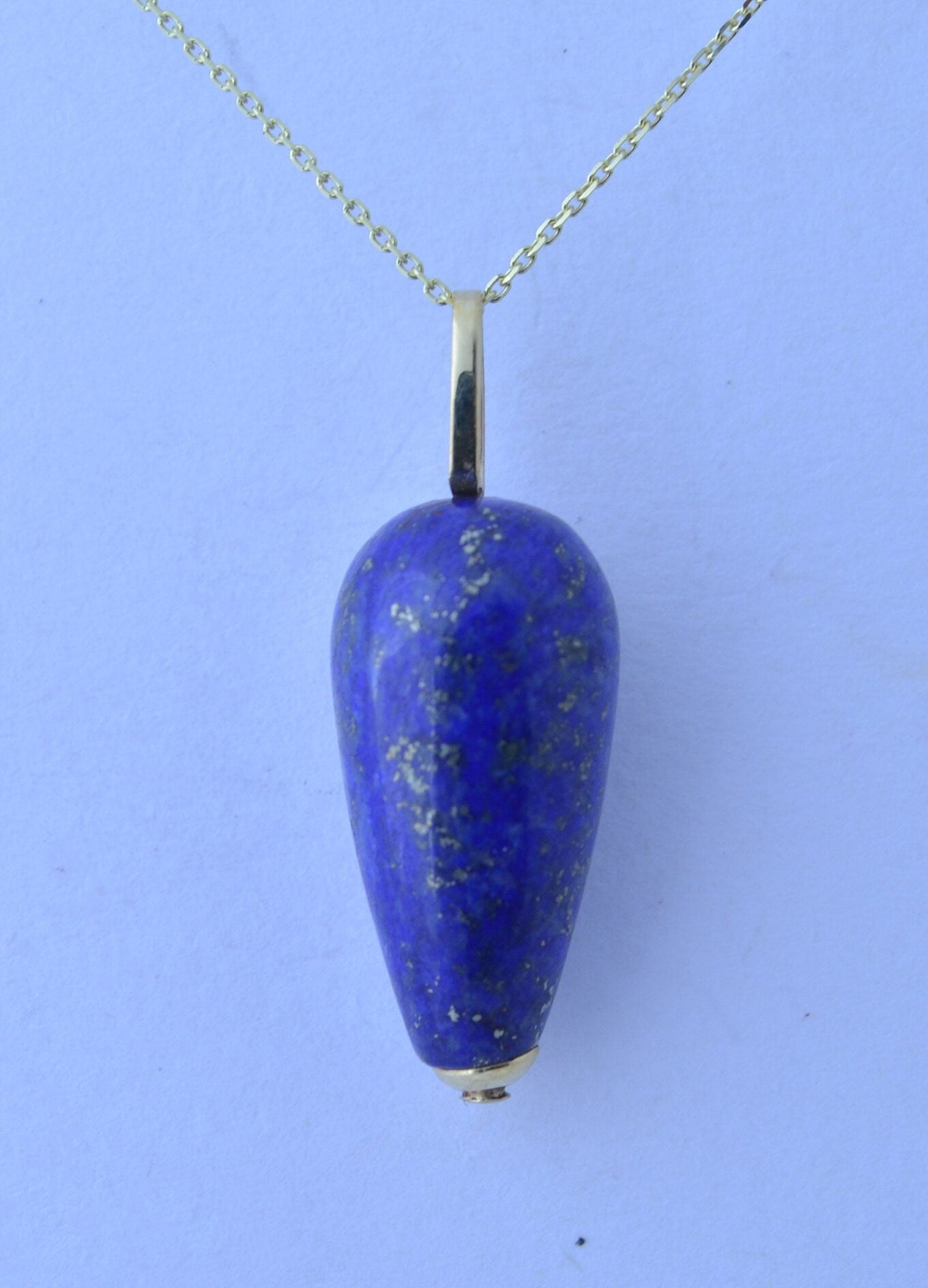 gold lapis lazuli pendant, solid 9ct yellow gold necklace, natural oval blue gemstone, 18” gold chain