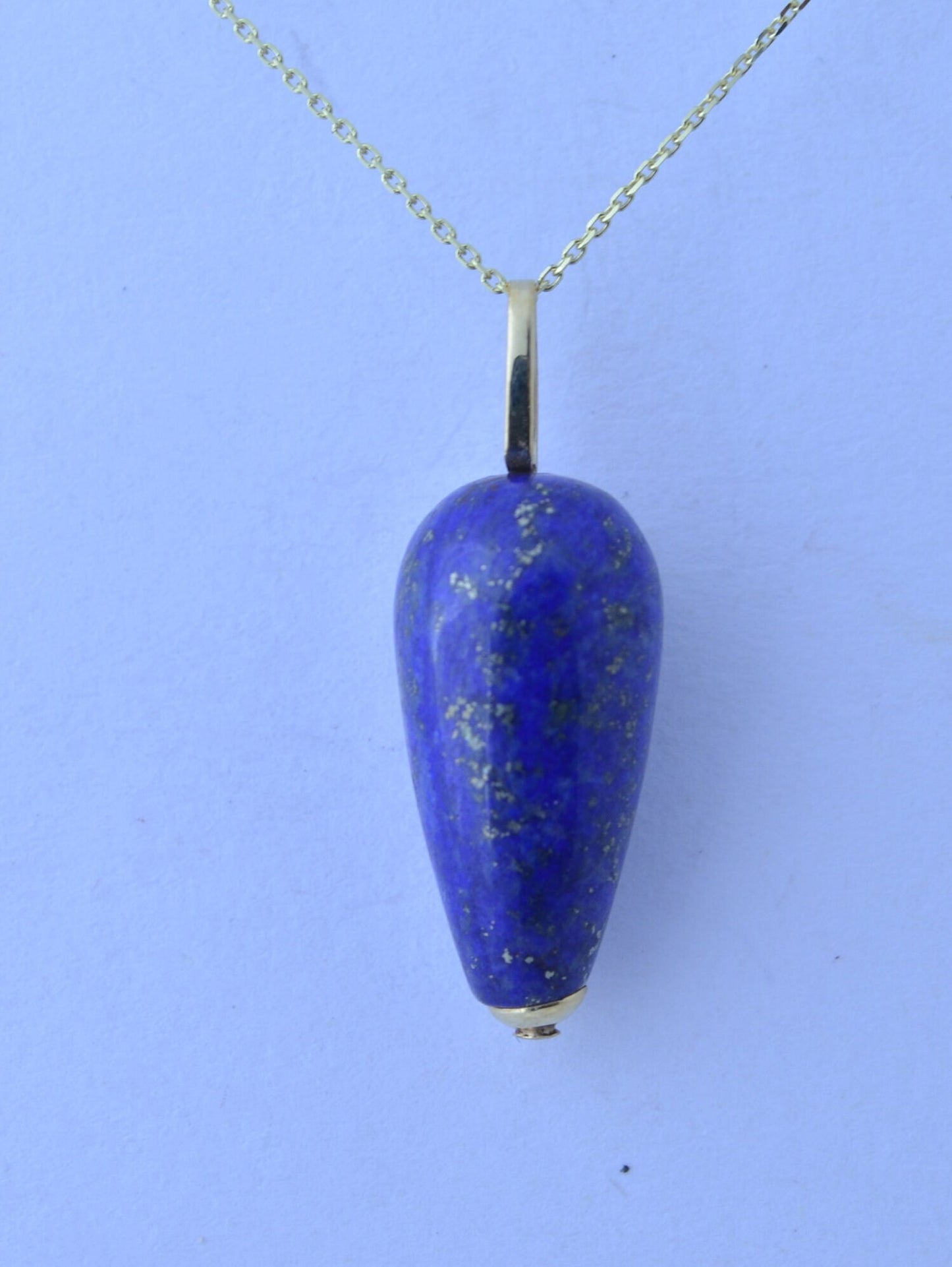 gold lapis lazuli pendant, solid 9ct yellow gold necklace, natural oval blue gemstone, 18” gold chain