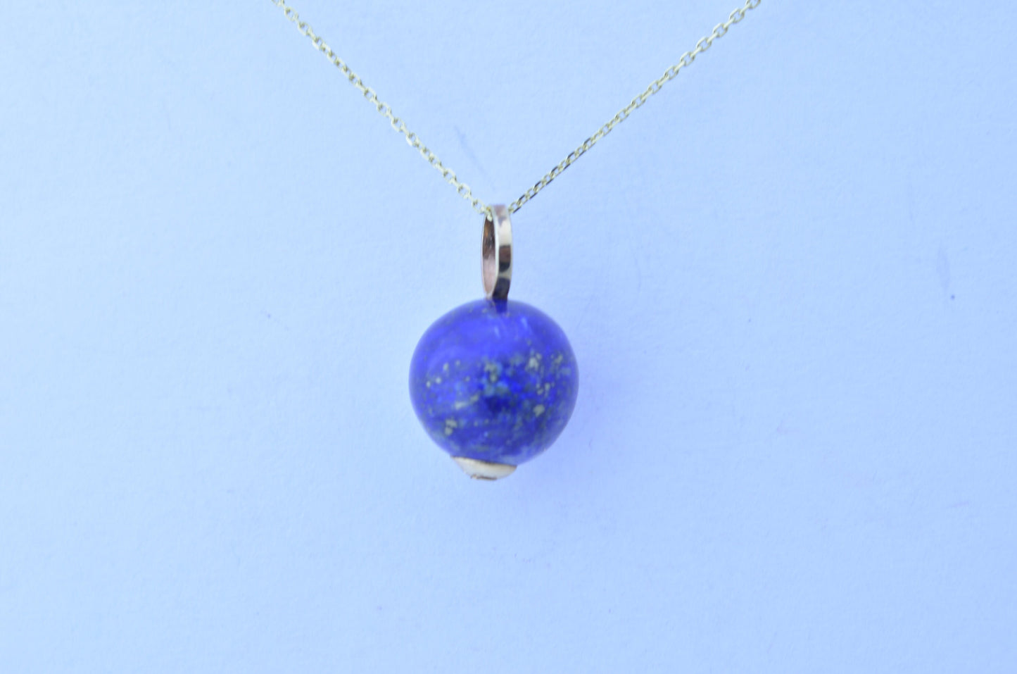 gold pendant, solid 9ct yellow gold necklace, natural round blue lapis lazuli gemstone, 18” chain uk hallmark