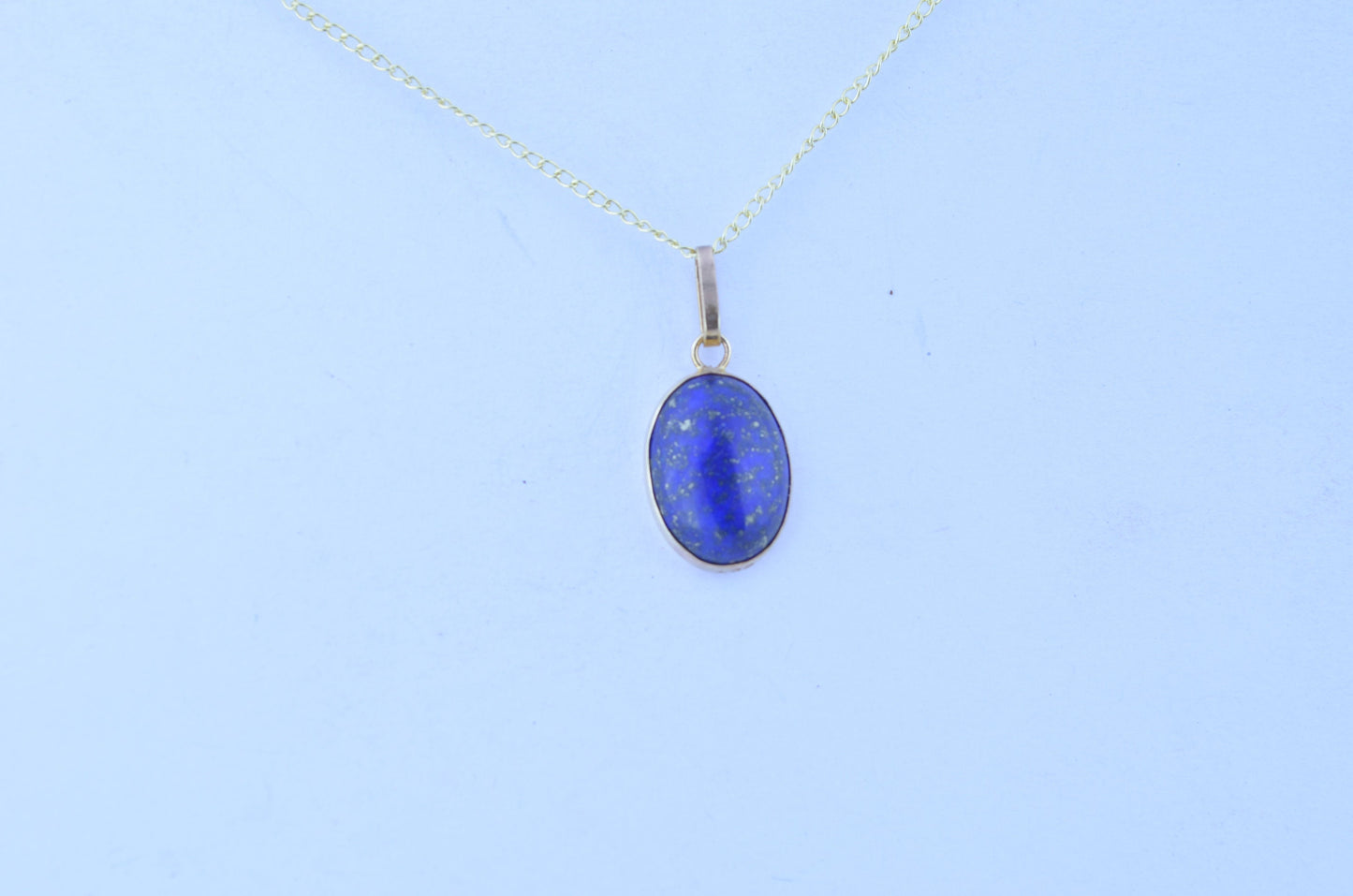 gold lapis lazuli pendant, solid 9ct yellow gold necklace, natural oval blue gemstone pendant, 18” uk hallmark