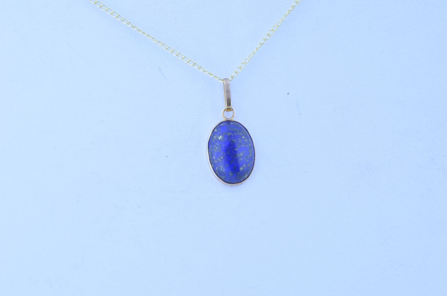 gold lapis lazuli pendant, solid 9ct yellow gold necklace, natural oval blue gemstone pendant, 18” uk hallmark