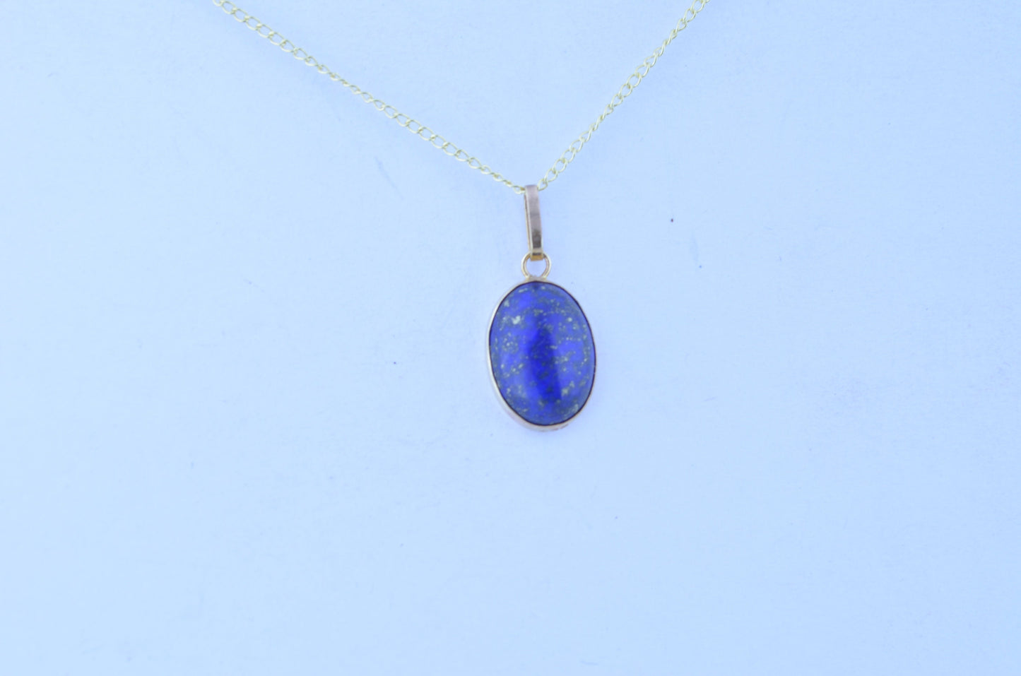gold lapis lazuli pendant, solid 9ct yellow gold necklace, natural oval blue gemstone pendant, 18” uk hallmark