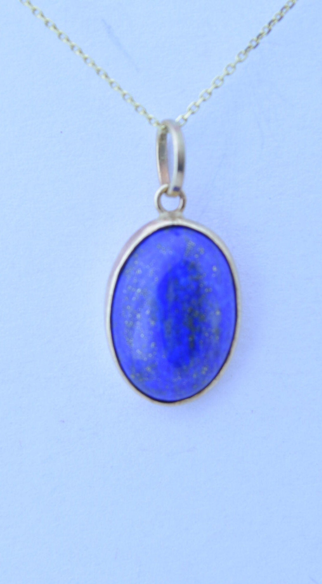 gold lapis lazuli, solid 9ct yellow gold necklace, natural oval blue gemstone pendant, 18” uk hallmark