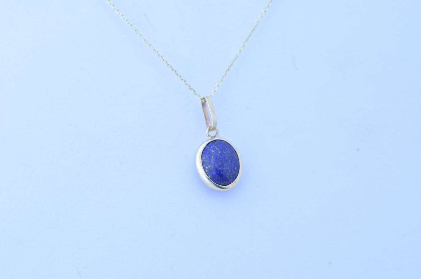 gold pendant, solid 9ct yellow gold necklace, oval natural blue lapis lazuli, 18” chain a uk hallmark