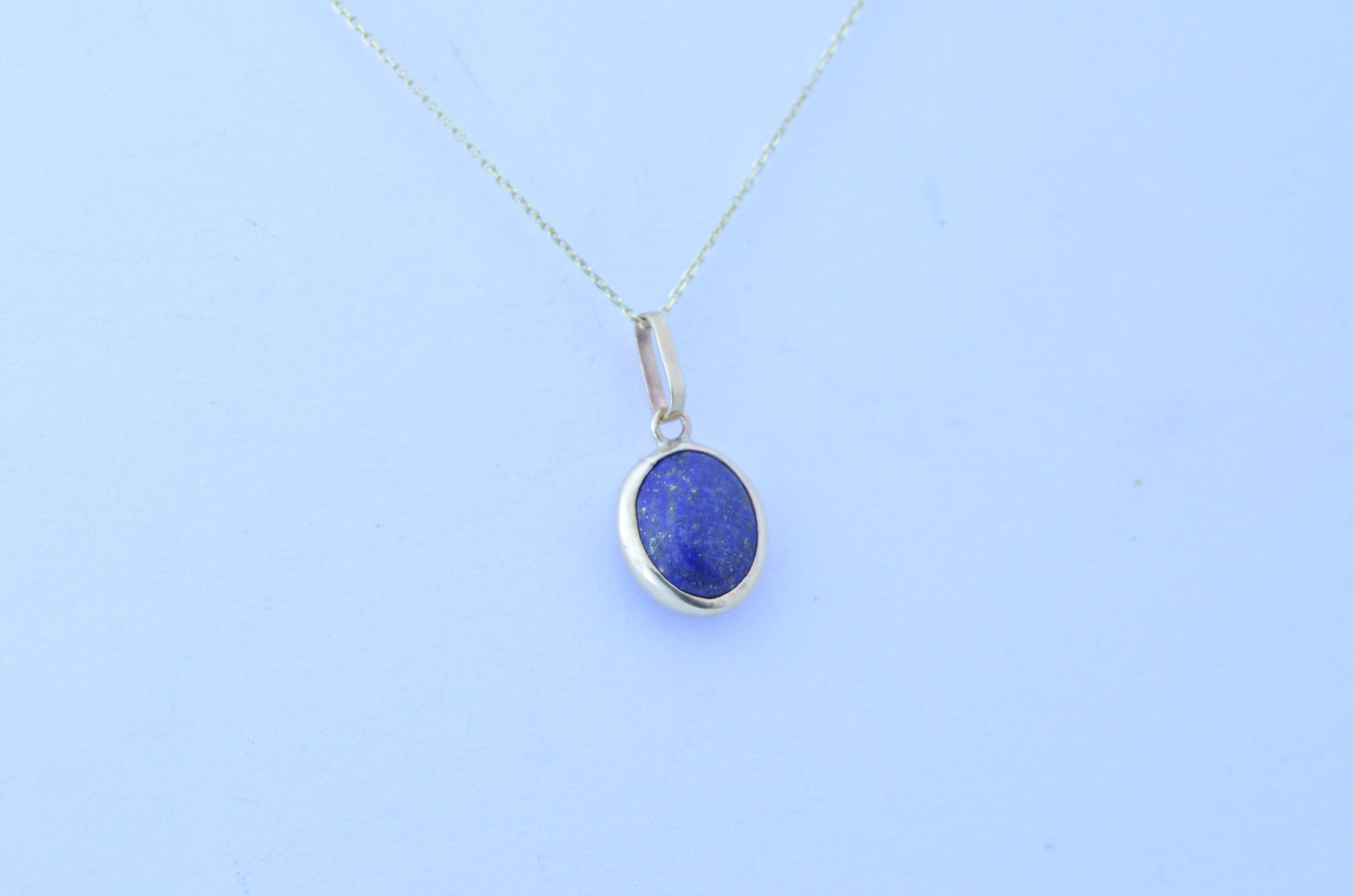 gold pendant, solid 9ct yellow gold necklace, oval natural blue lapis lazuli, 18” chain a uk hallmark