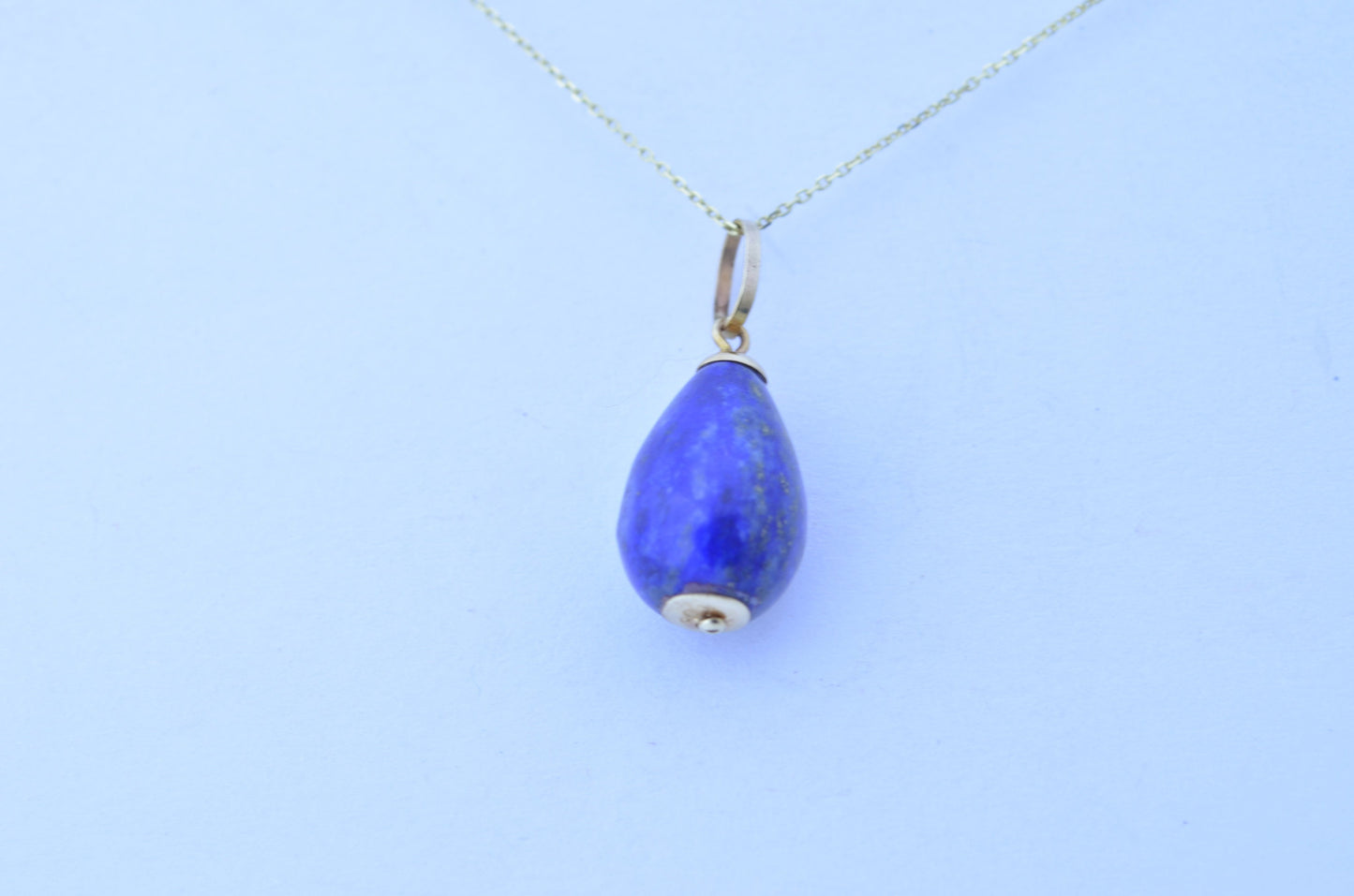 lapis lazuli gold pendant, solid 9ct yellow gold necklace, natural blue gemstone, 18” gold chain uk hallmark